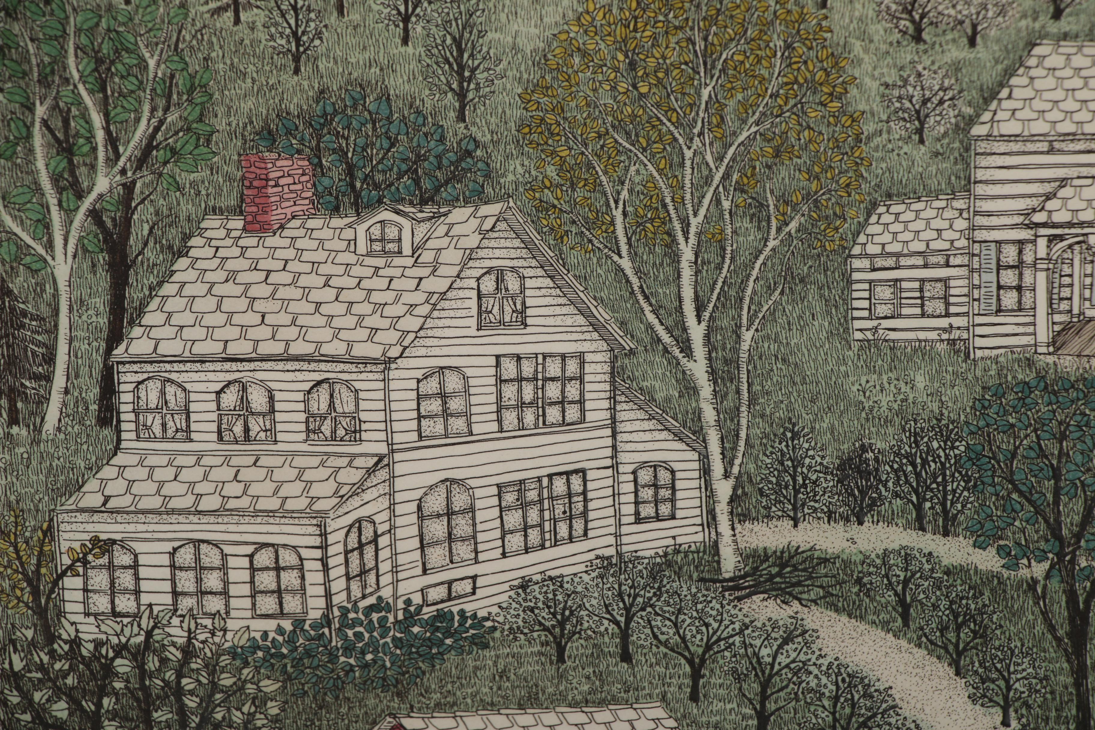 Cuca Romley Hand-colored Etching "Ulster County Farm - Spring"