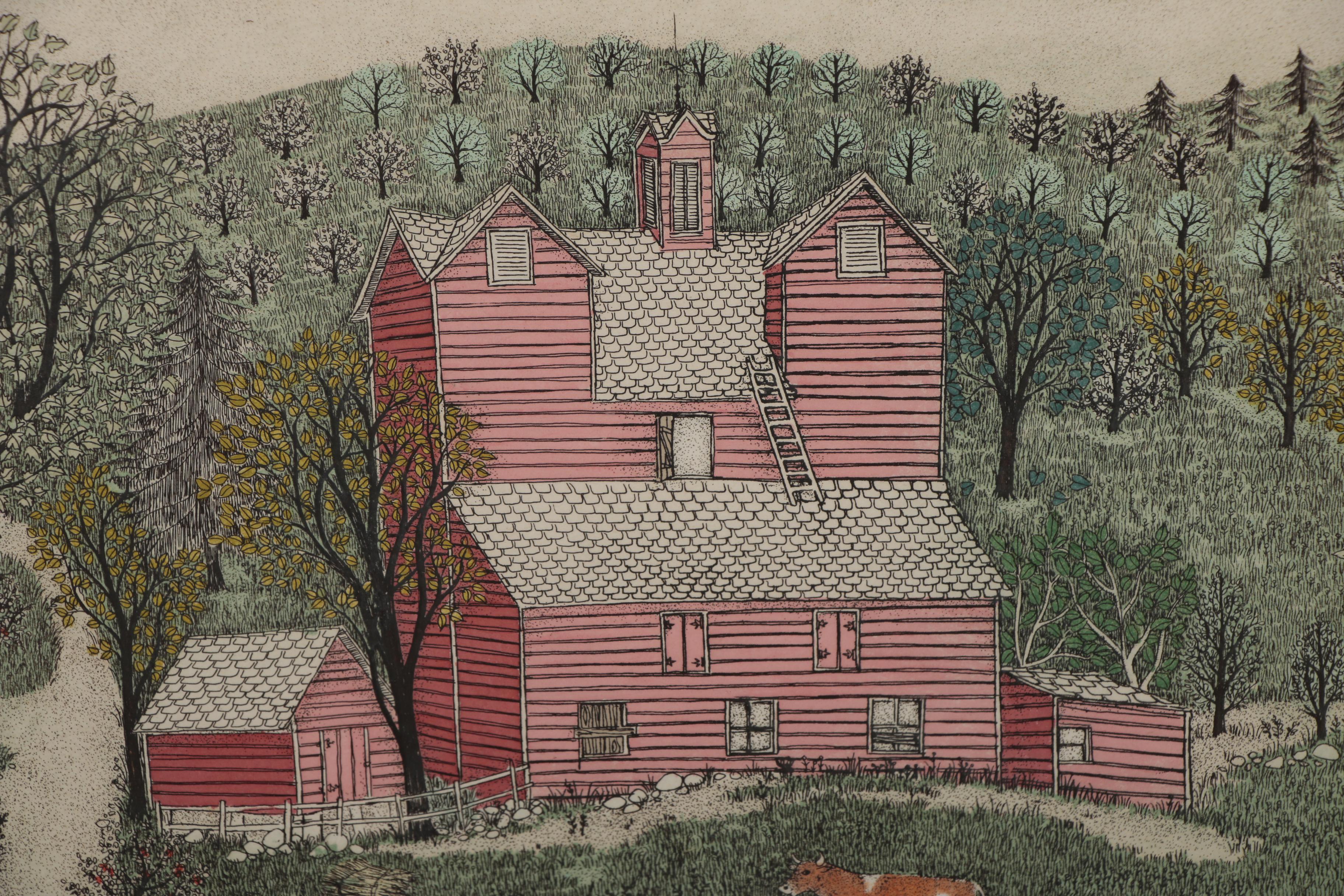 Cuca Romley Hand-colored Etching "Ulster County Farm - Spring"