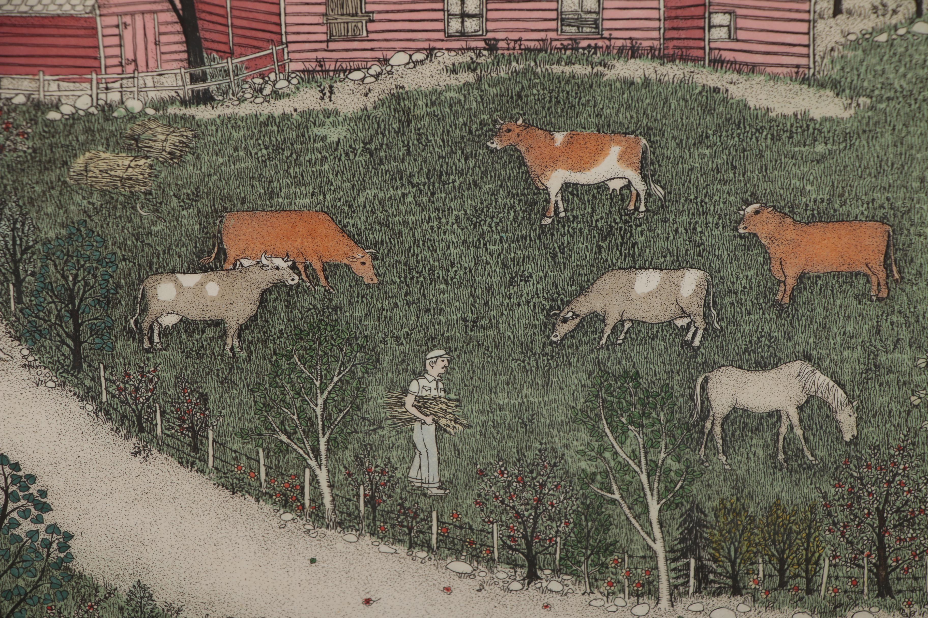 Cuca Romley Hand-colored Etching "Ulster County Farm - Spring"