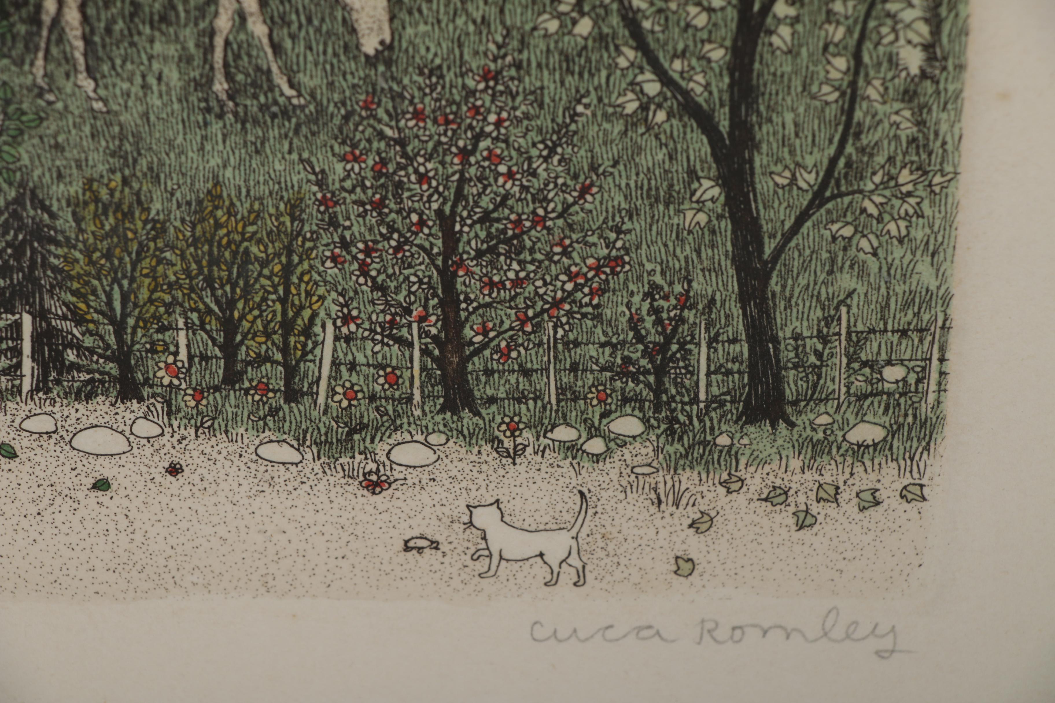 Cuca Romley Hand-colored Etching "Ulster County Farm - Spring"