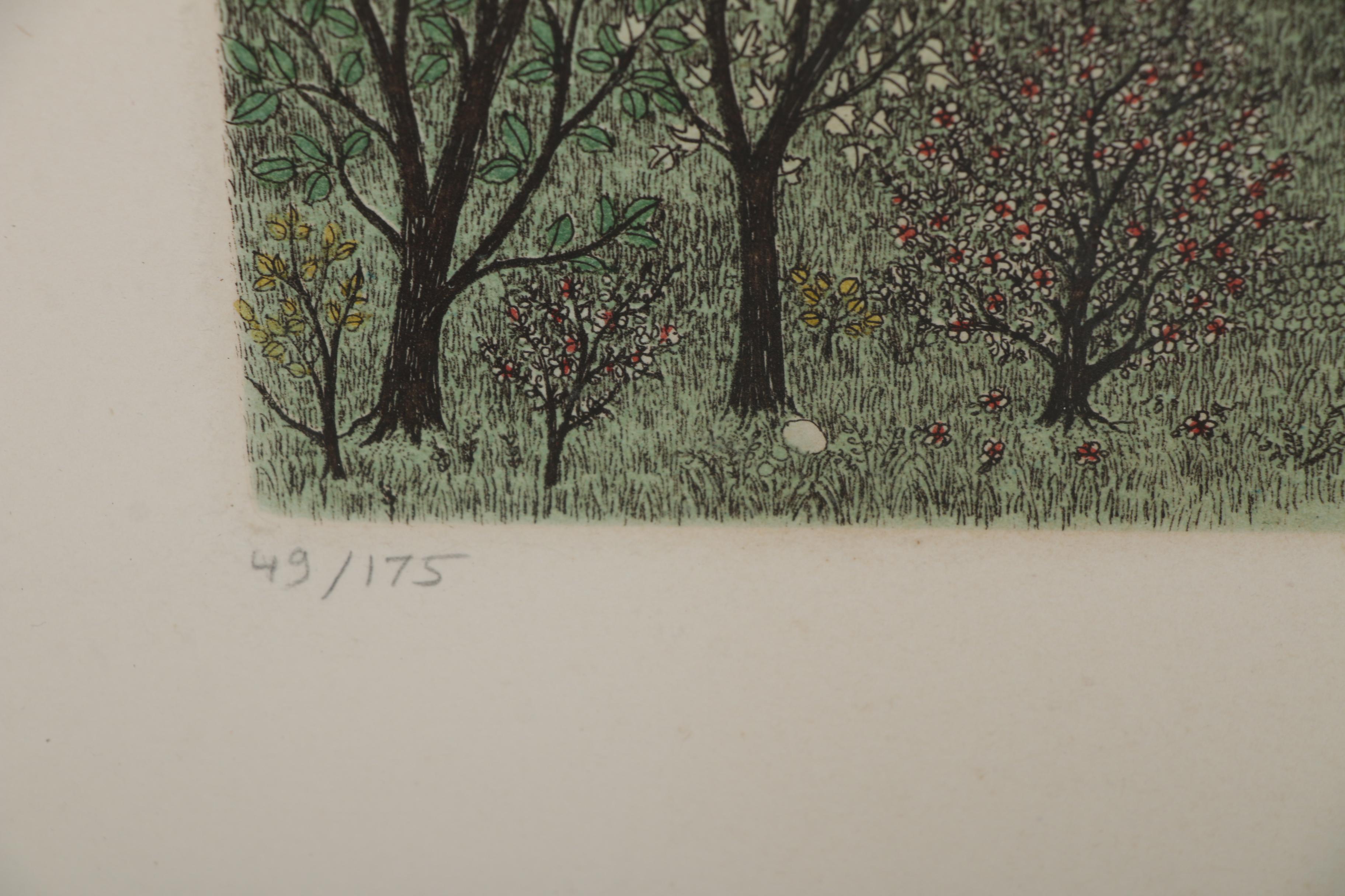 Cuca Romley Hand-colored Etching "Ulster County Farm - Spring"
