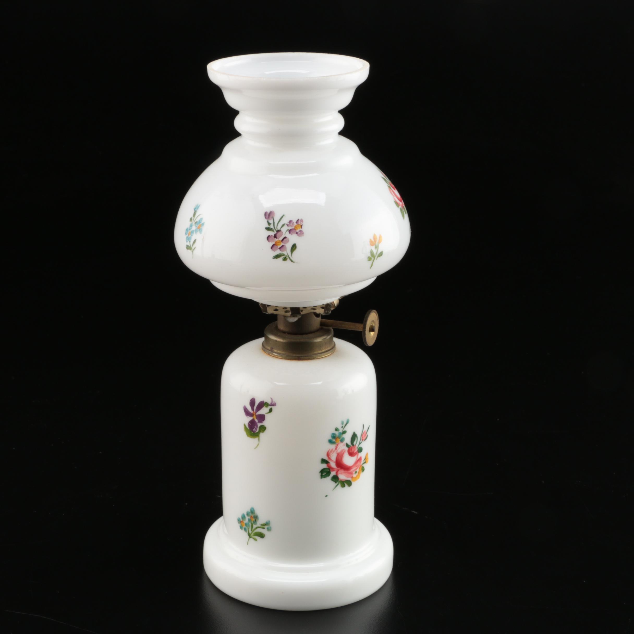 Painted, Metal and Colored Glass Oil Lamps