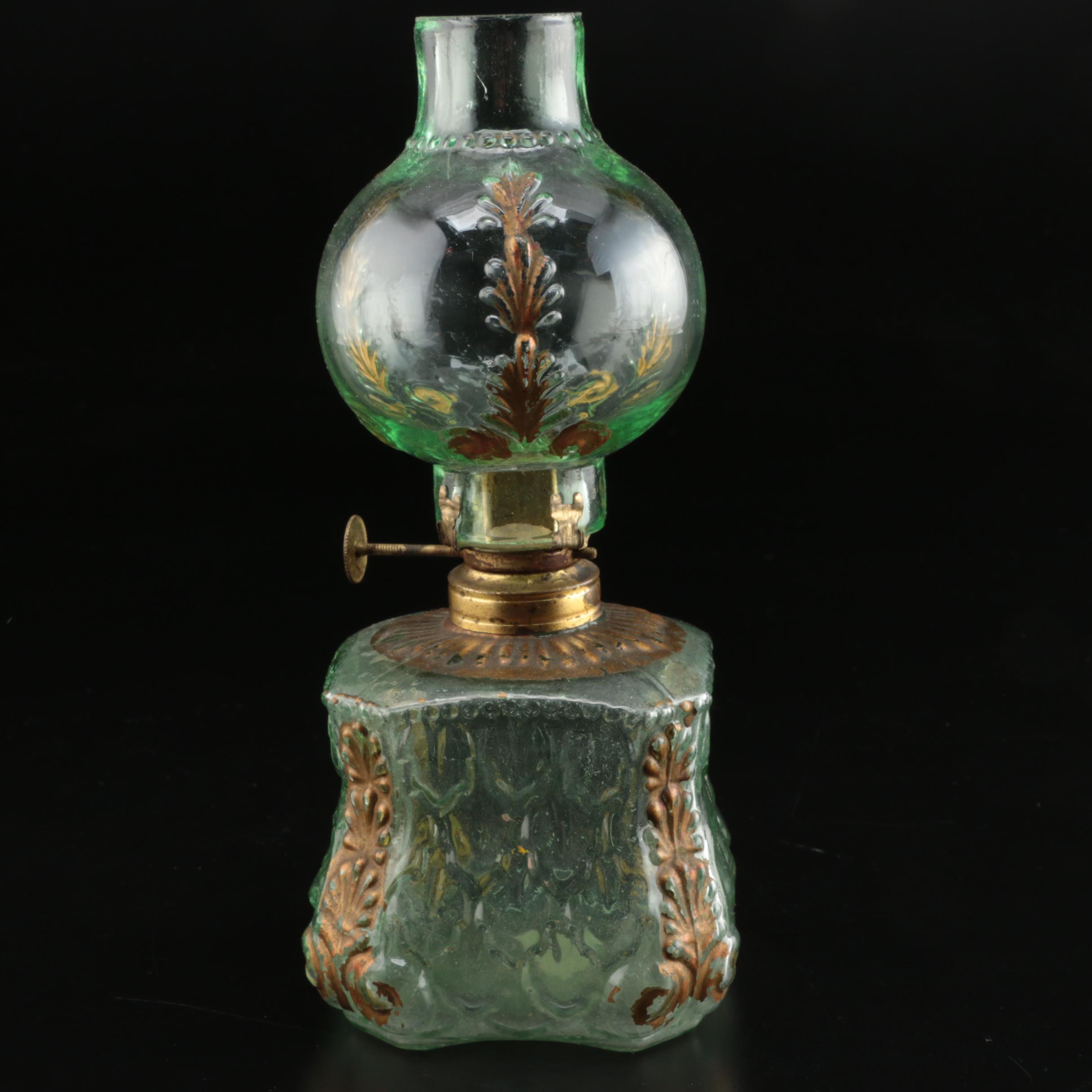 Painted, Metal and Colored Glass Oil Lamps