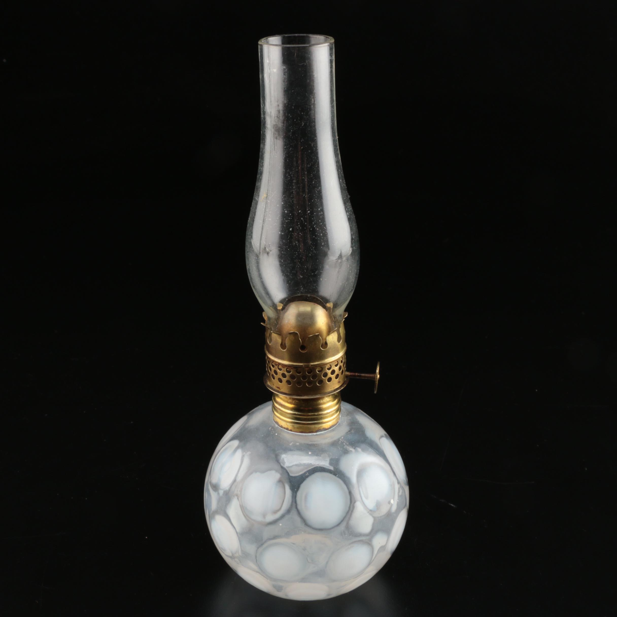Painted, Metal and Colored Glass Oil Lamps