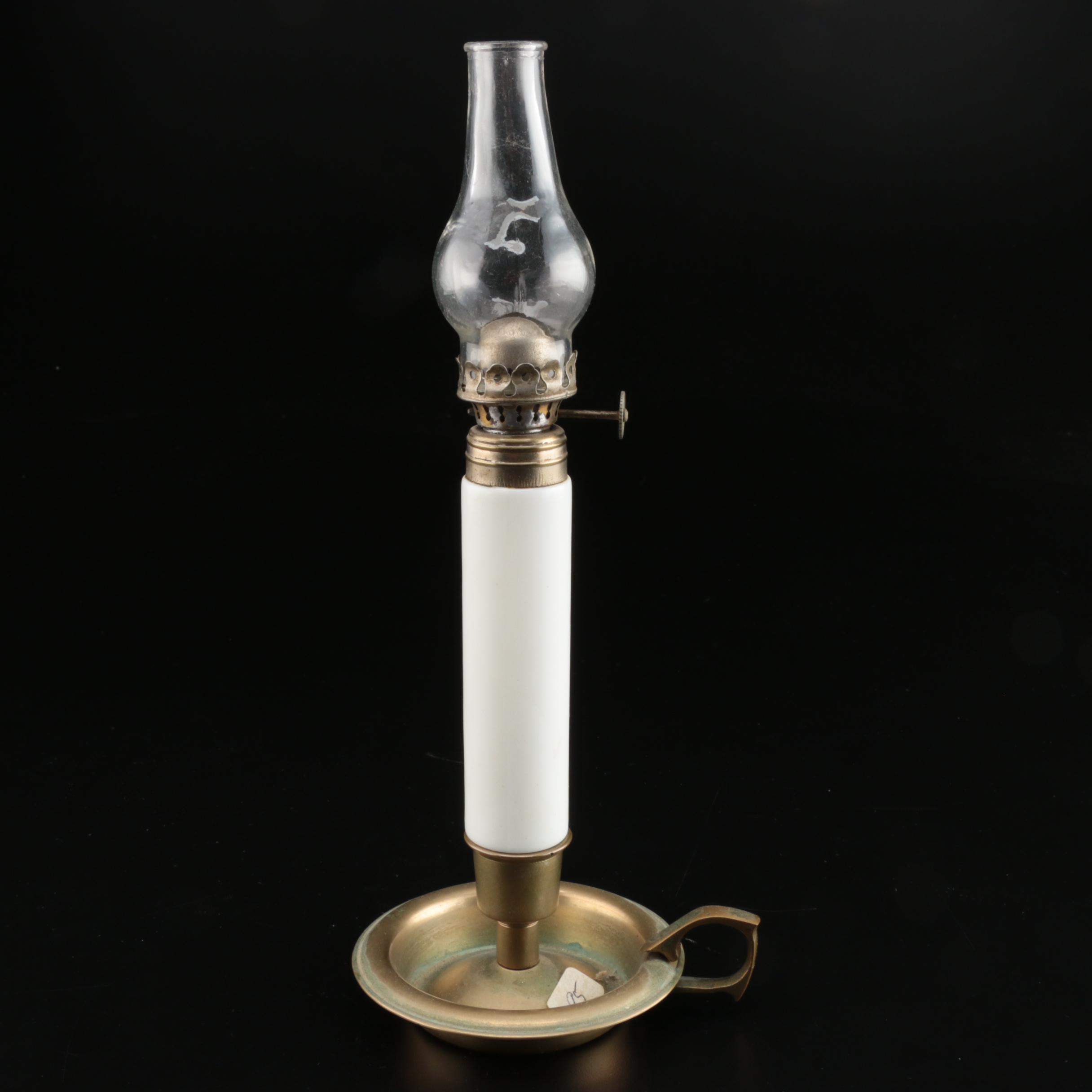Painted, Metal and Colored Glass Oil Lamps