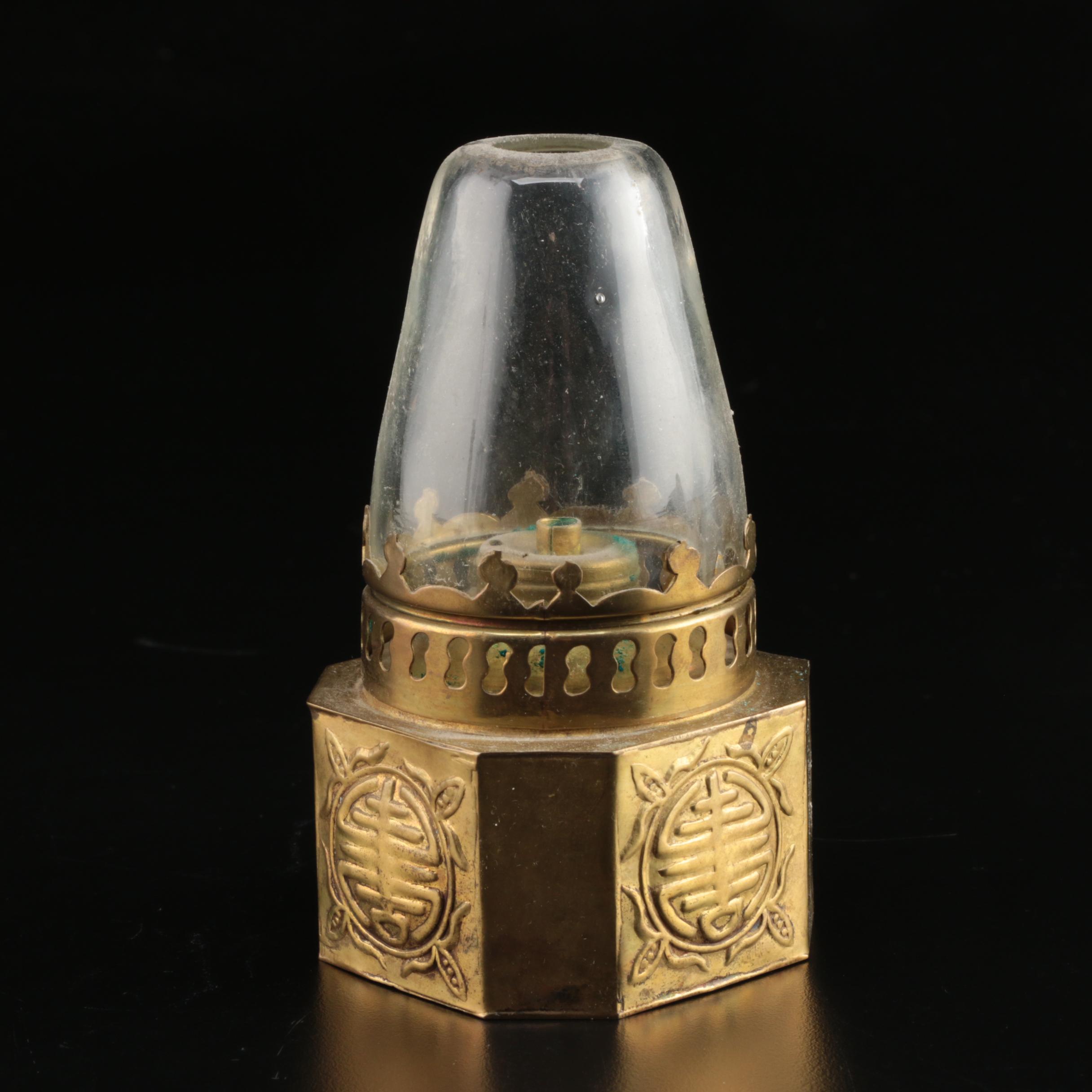 Painted, Metal and Colored Glass Oil Lamps