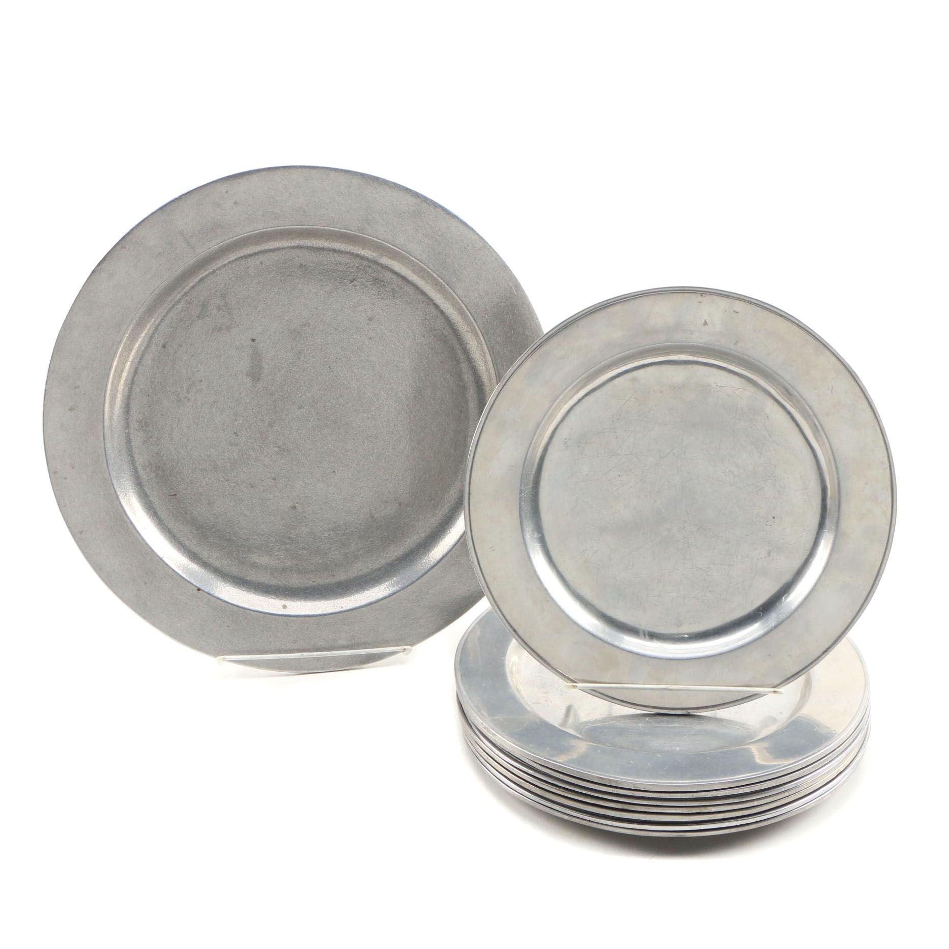 Wilton Armetale "Plough Tavern" Pewter Plates and Charger, Late 20th Century