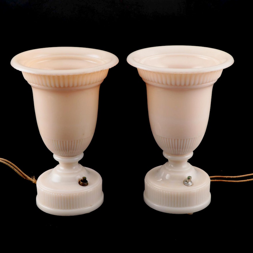 Aladdin Model G 376 Pale Pink Milk Glass Urn Lamps