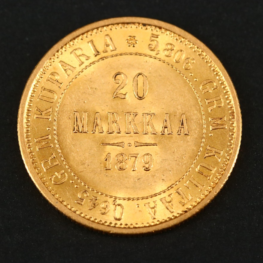 1879 Finland 20-Markkaa Gold Coin