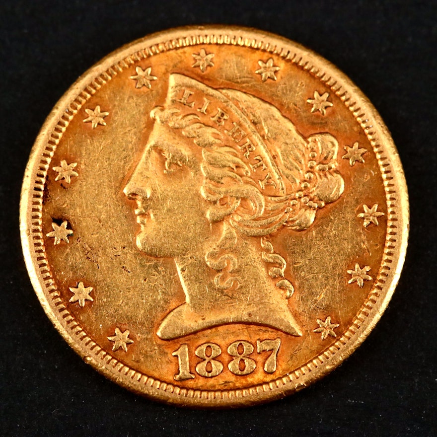 1887-S Liberty Head $5 Gold Half Eagle Coin