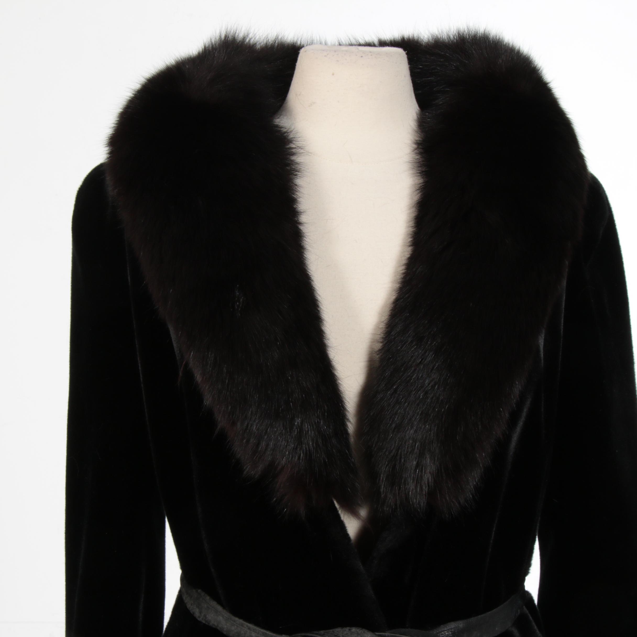 Ultra-Seal "Sportowne" Black Faux Fur Belted Coat with Fox Fur Collar