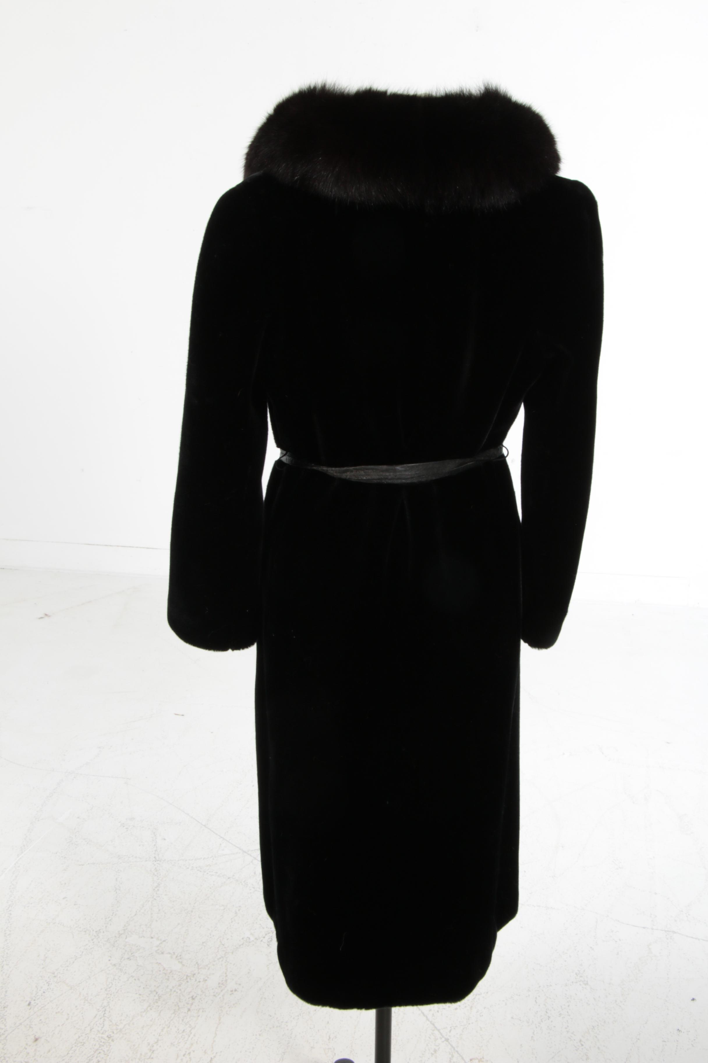 Ultra-Seal "Sportowne" Black Faux Fur Belted Coat with Fox Fur Collar