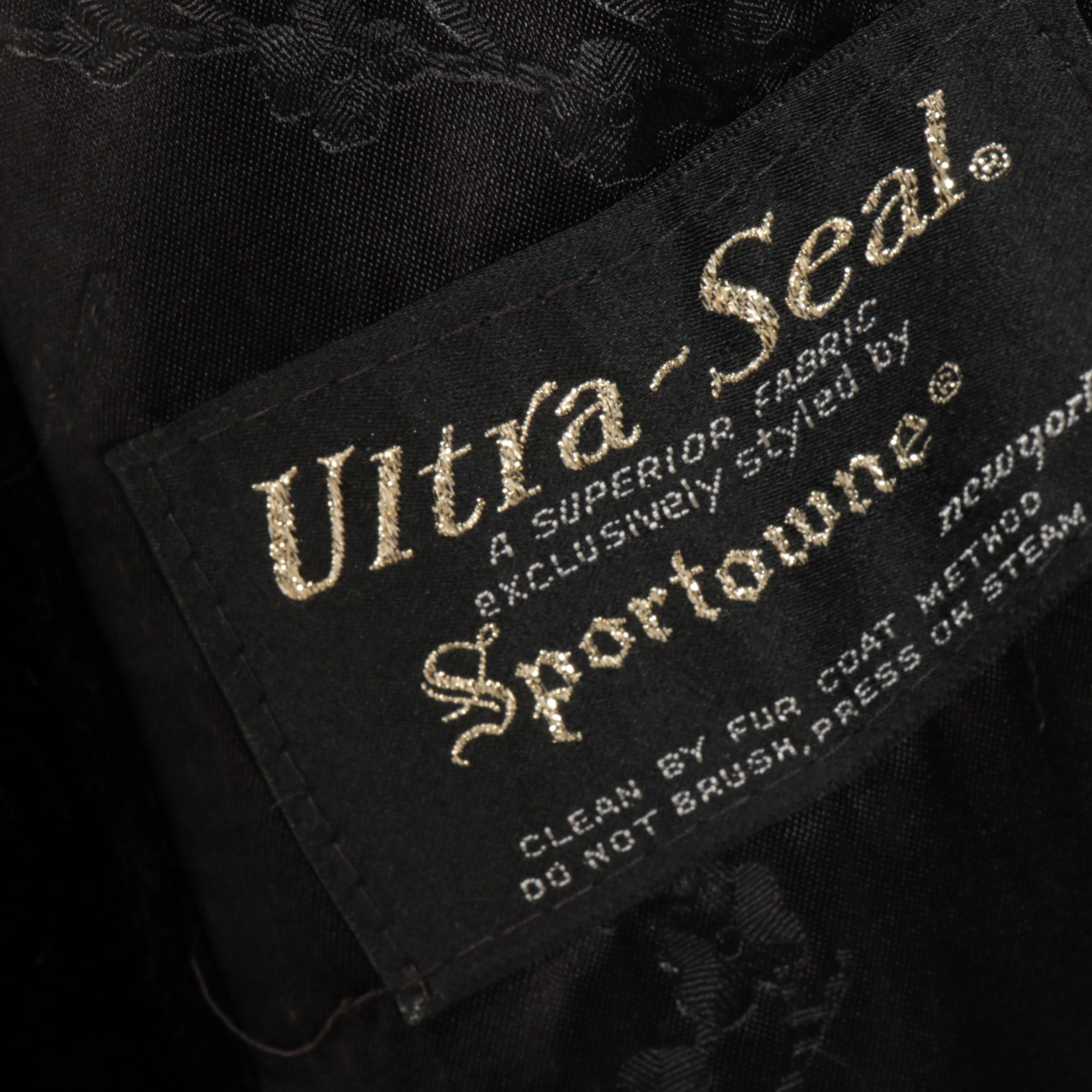 Ultra-Seal "Sportowne" Black Faux Fur Belted Coat with Fox Fur Collar