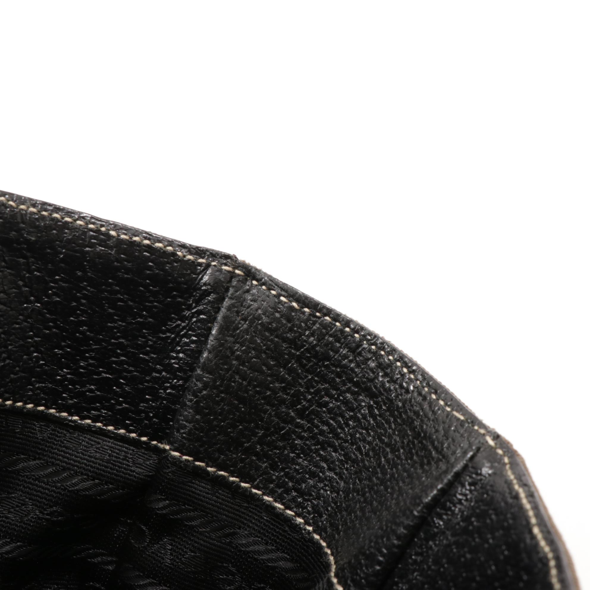 Prada Canvas and Black Leather Top Handle Tote Bag with Contrast Stitching