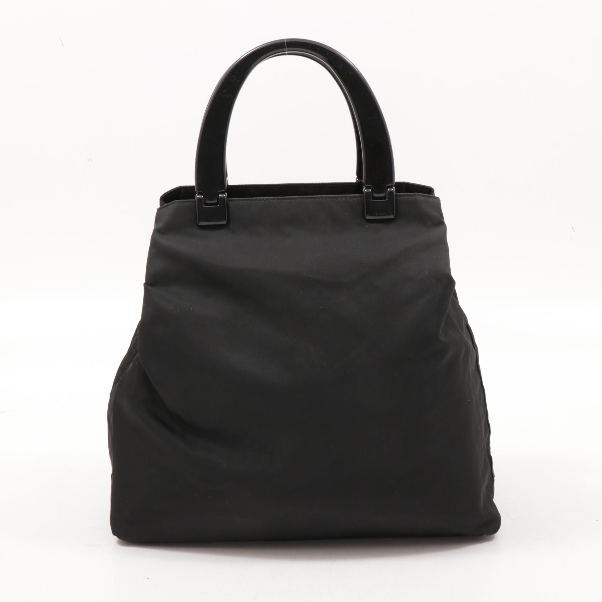 Prada Black Tessuto Nylon Tote Bag with Acrylic Handles