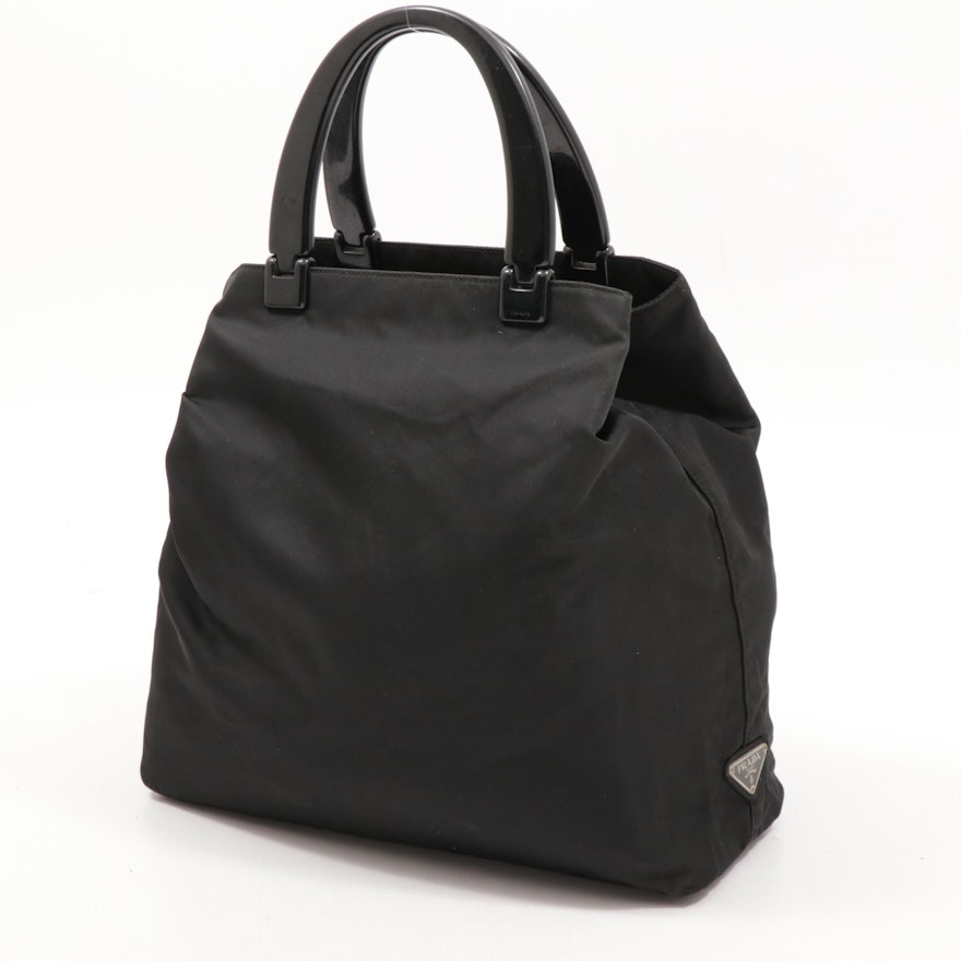 Prada Black Tessuto Nylon Tote Bag with Acrylic Handles