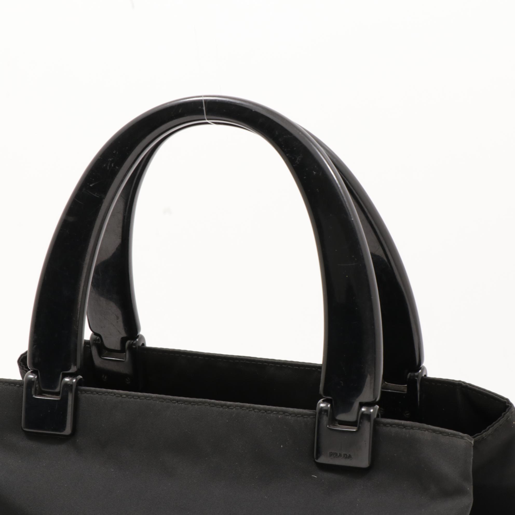Prada Black Tessuto Nylon Tote Bag with Acrylic Handles