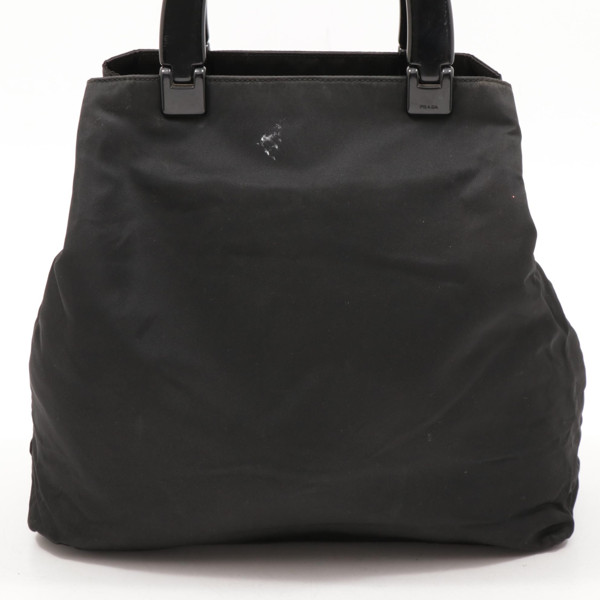 Prada Black Tessuto Nylon Tote Bag with Acrylic Handles
