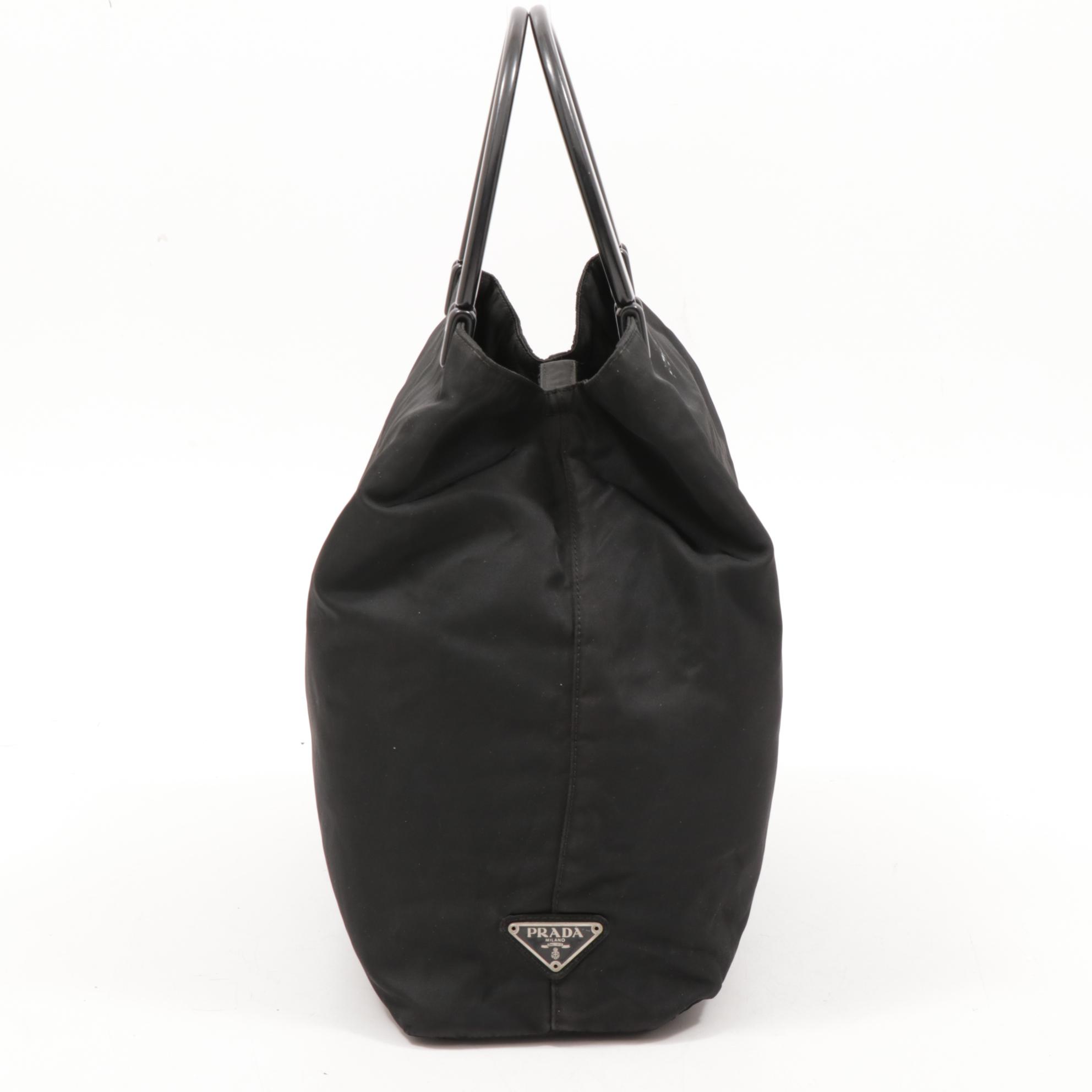 Prada Black Tessuto Nylon Tote Bag with Acrylic Handles