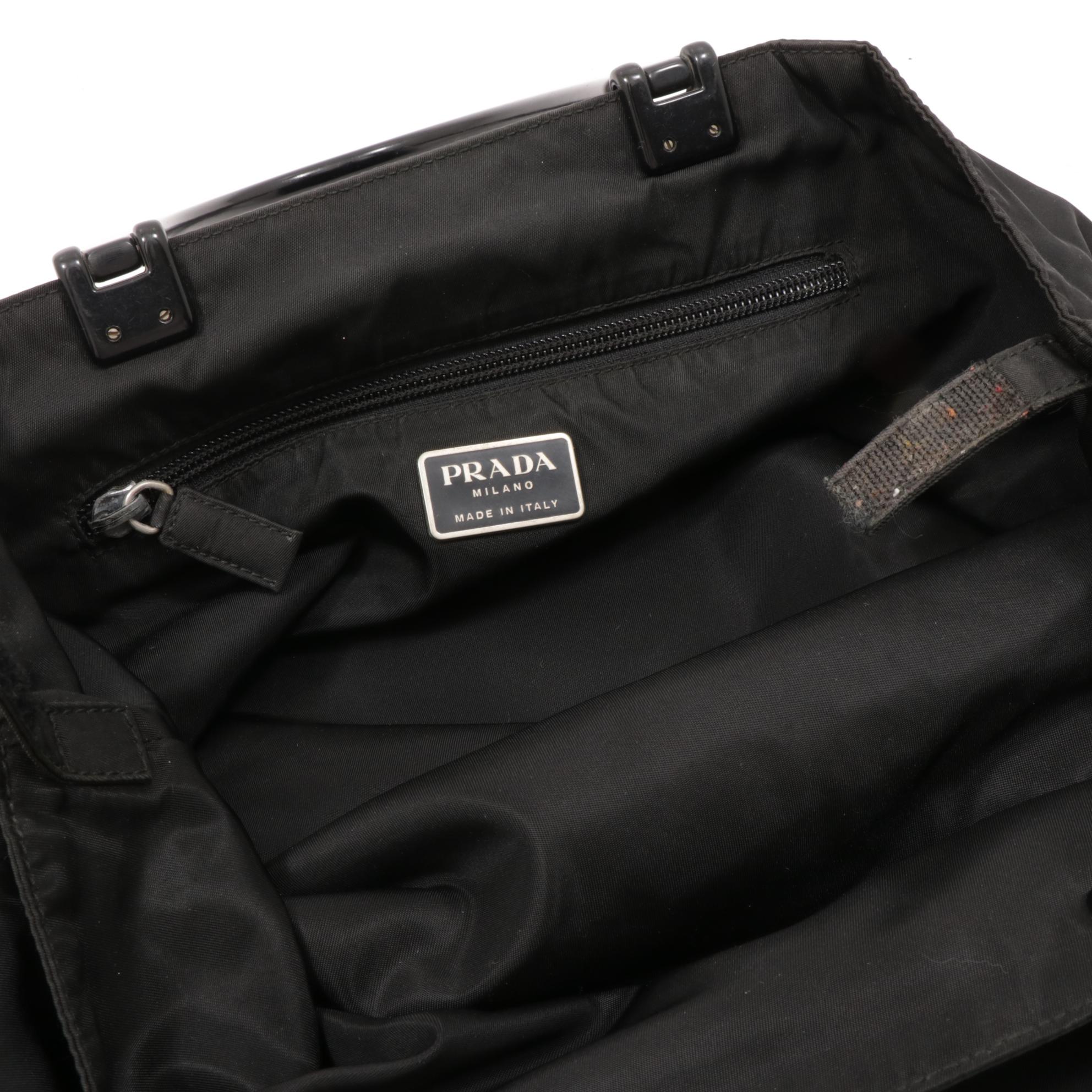 Prada Black Tessuto Nylon Tote Bag with Acrylic Handles