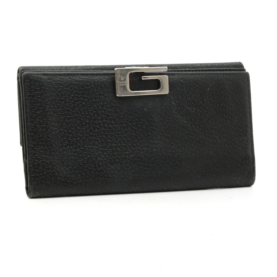 Gucci G Black Leather Long Wallet