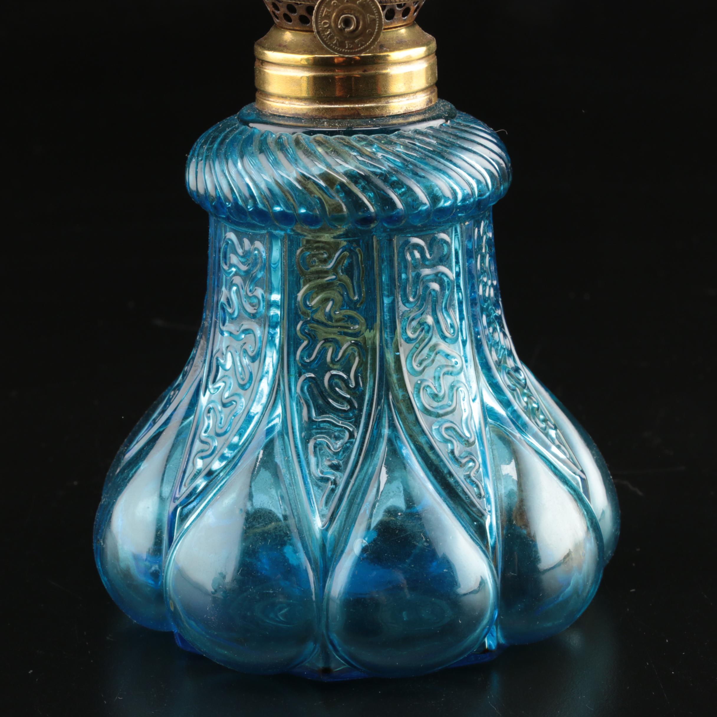 Blue, Molded and Milk Glass Oil Lamps