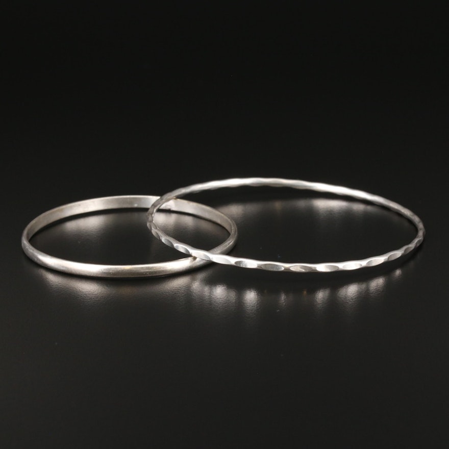 Bangle Bracelet Selection Featuring Crinkled Sterling Silver Bracelet