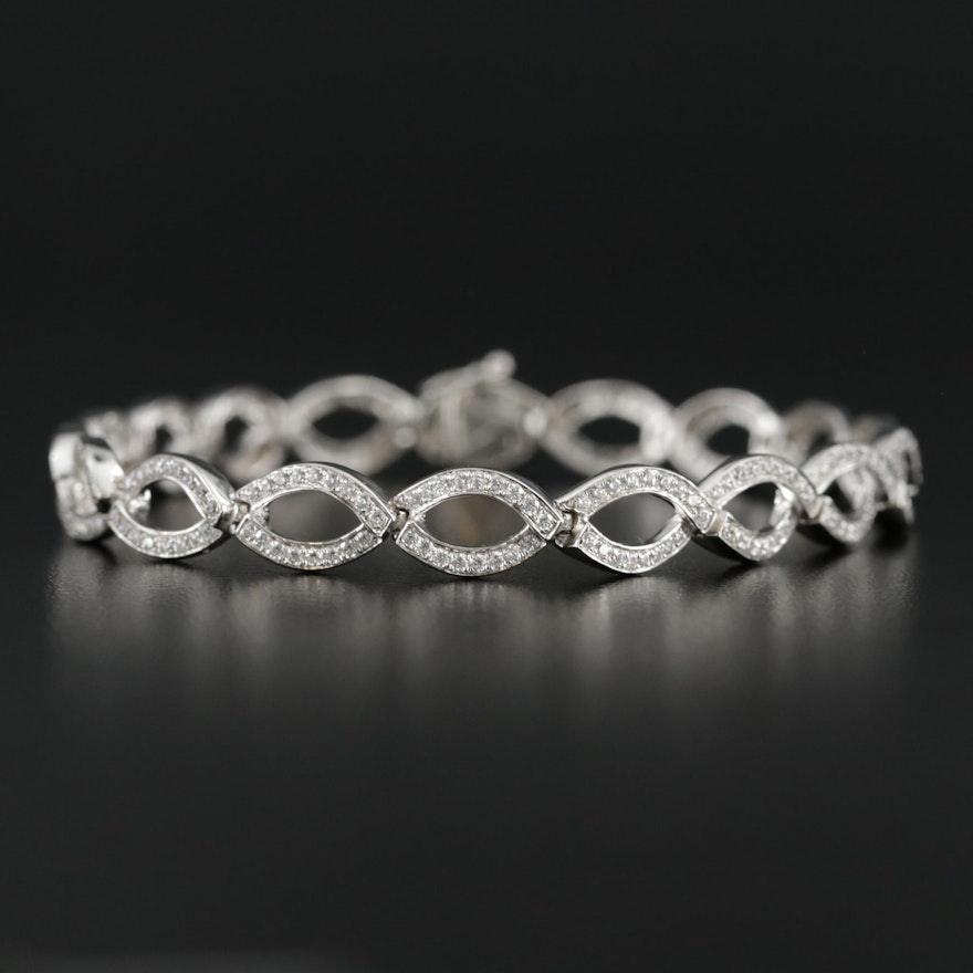 Sterling Silver Cubic Zirconia Bracelet With Twisting Motif