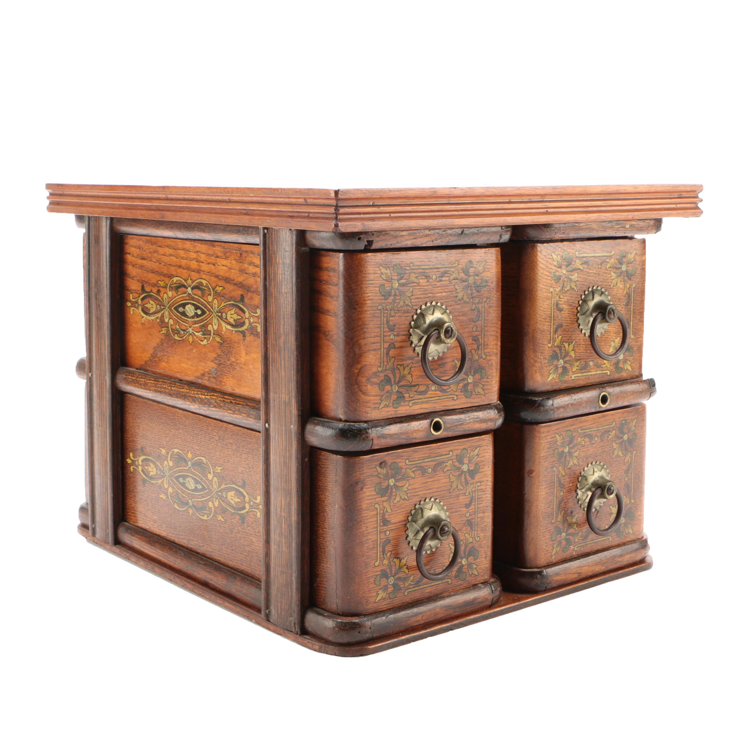 Four Drawer Oak Library or Sewing Table Cabinet, Early 1900s