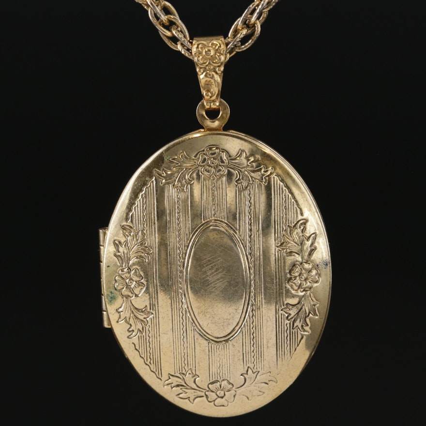 1928 Patterned Locket Necklace With Braided Chain