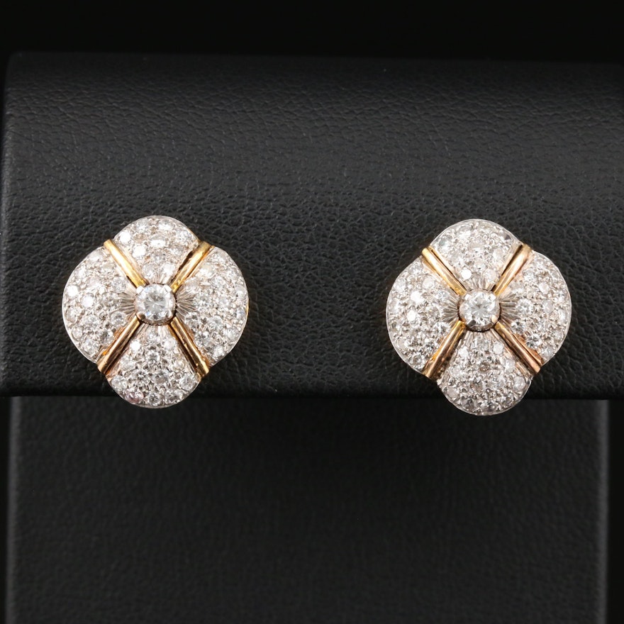 14K Yellow Gold 1.05 CTW Diamond Pavé Quatrefoil Earrings