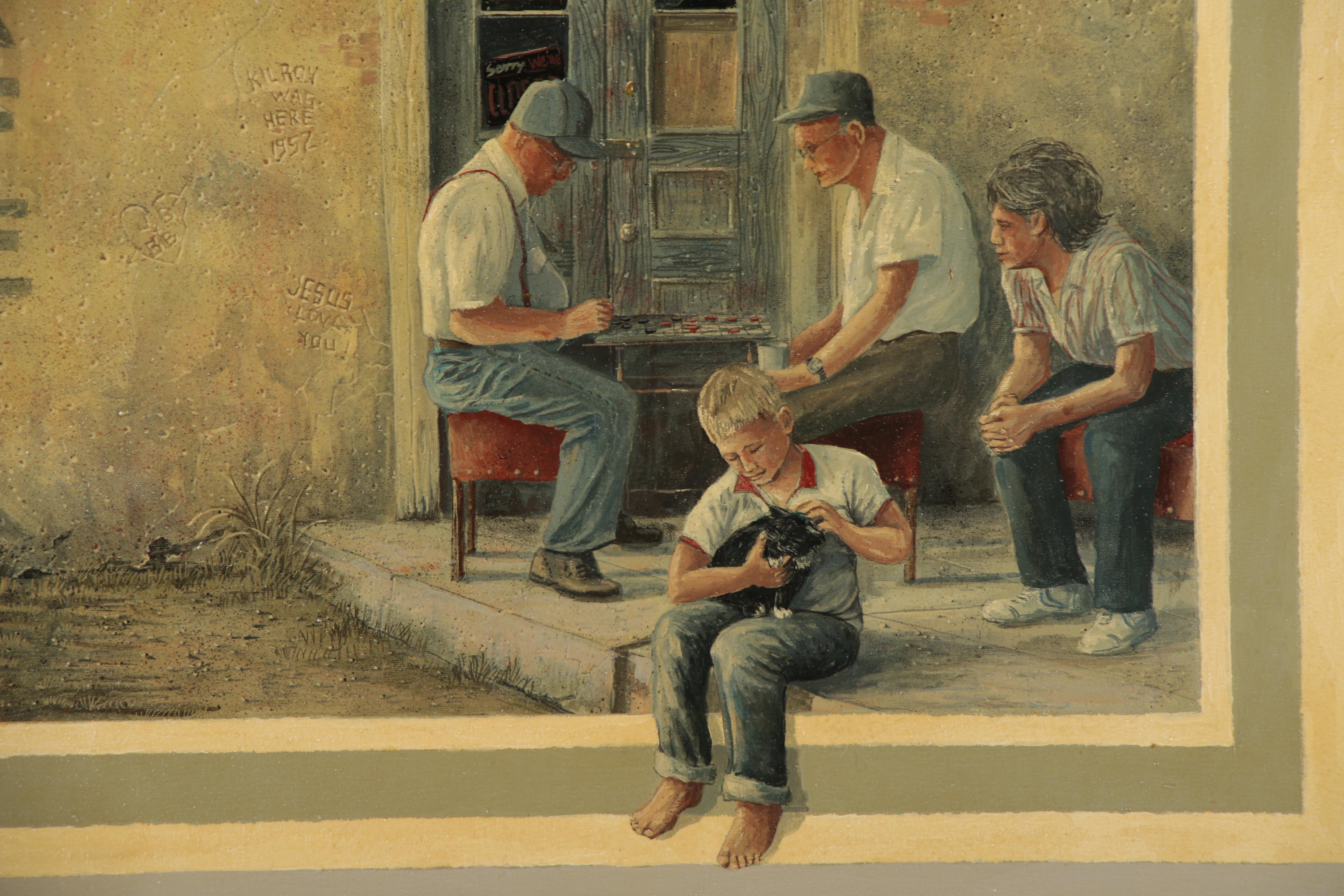 Jan Douglas Bish Trompe-L'œil Oil Painting of Cafe