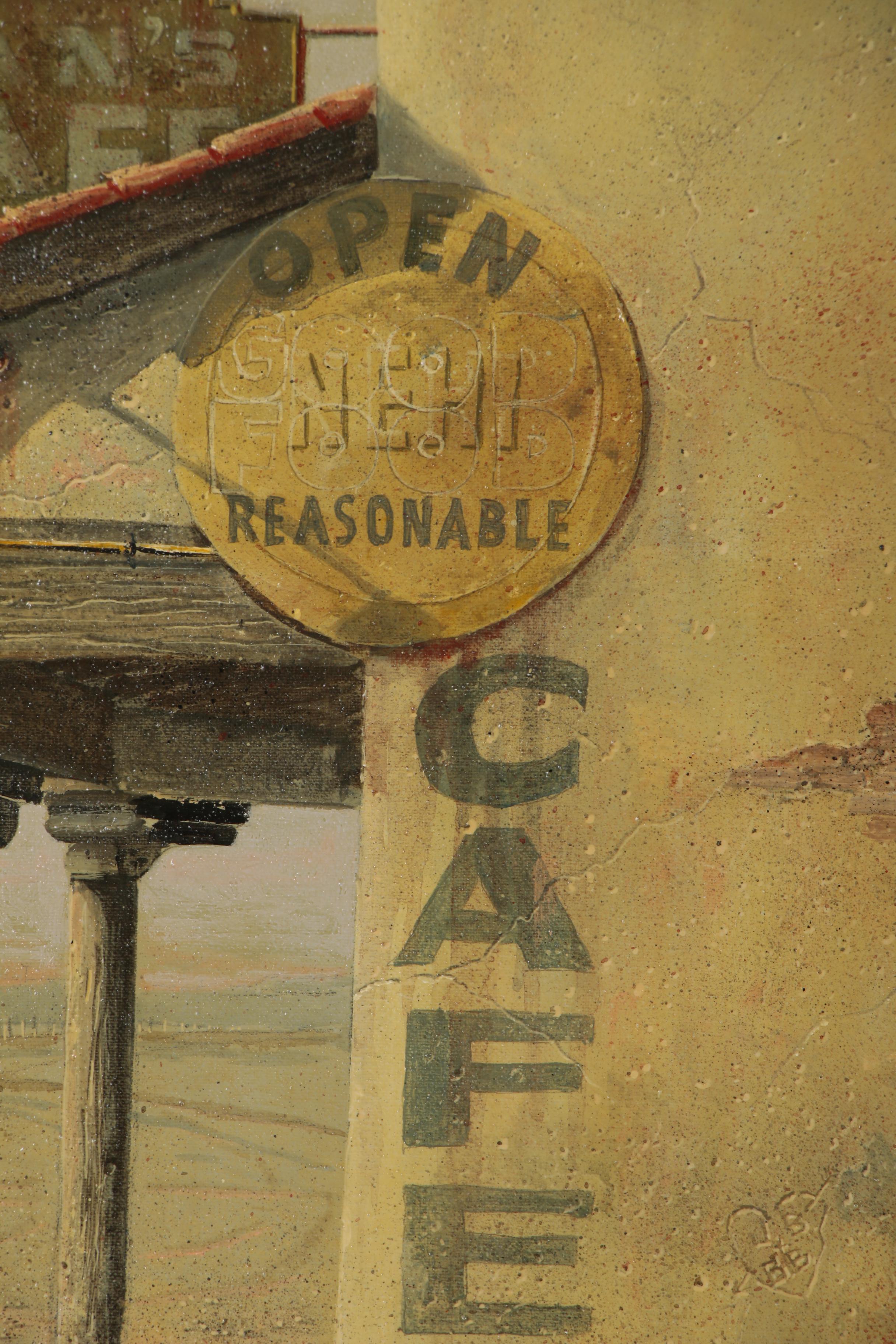 Jan Douglas Bish Trompe-L'œil Oil Painting of Cafe