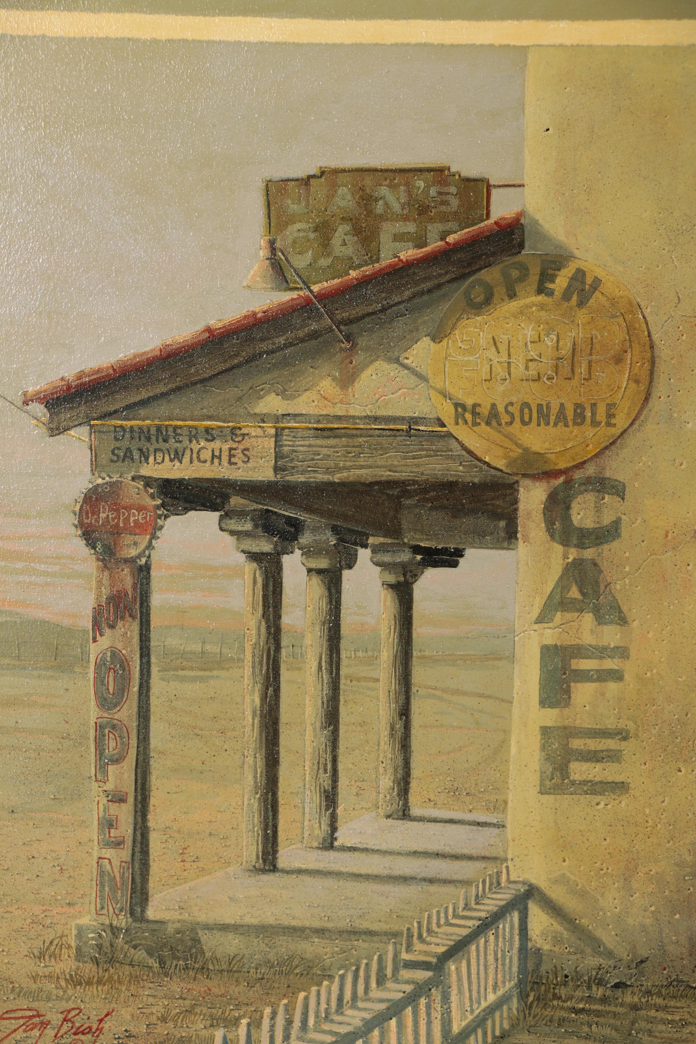 Jan Douglas Bish Trompe-L'œil Oil Painting of Cafe