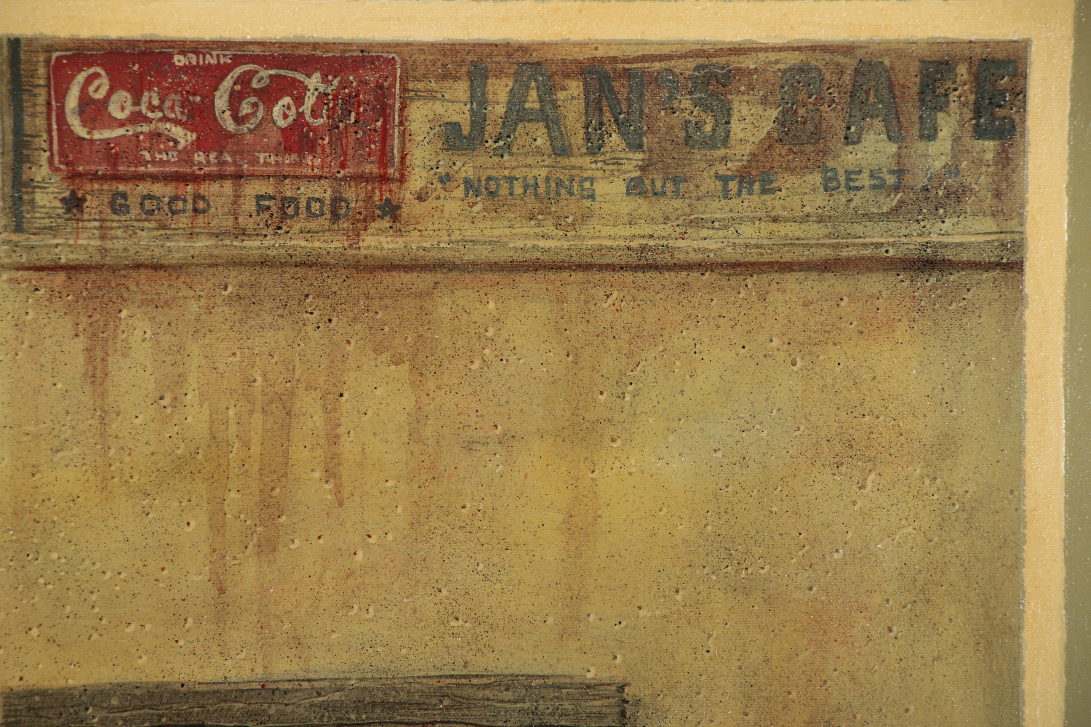 Jan Douglas Bish Trompe-L'œil Oil Painting of Cafe