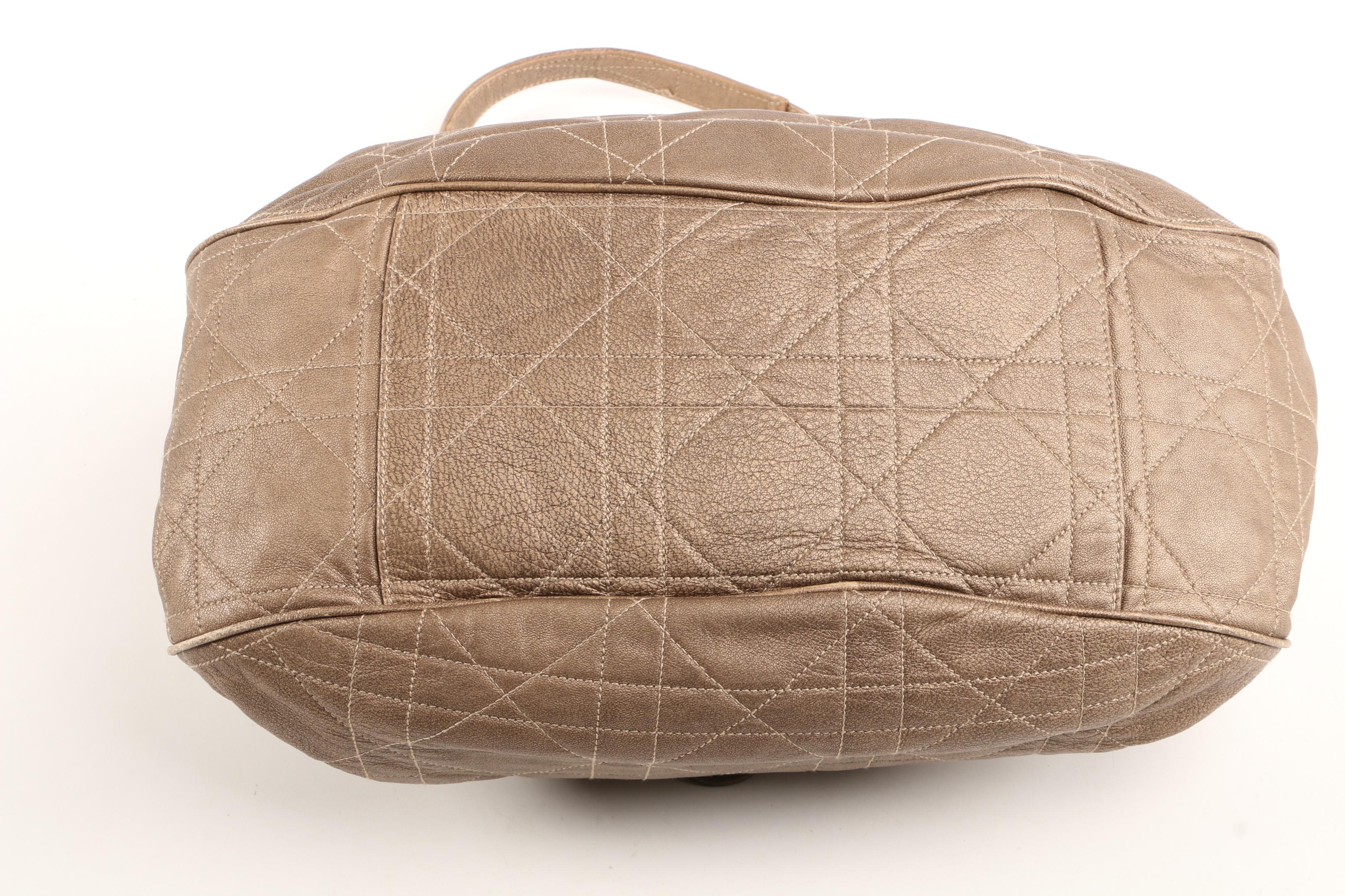 Christian Dior Drawstring Shoulder Bag in Taupe Cannage Quilted Leather