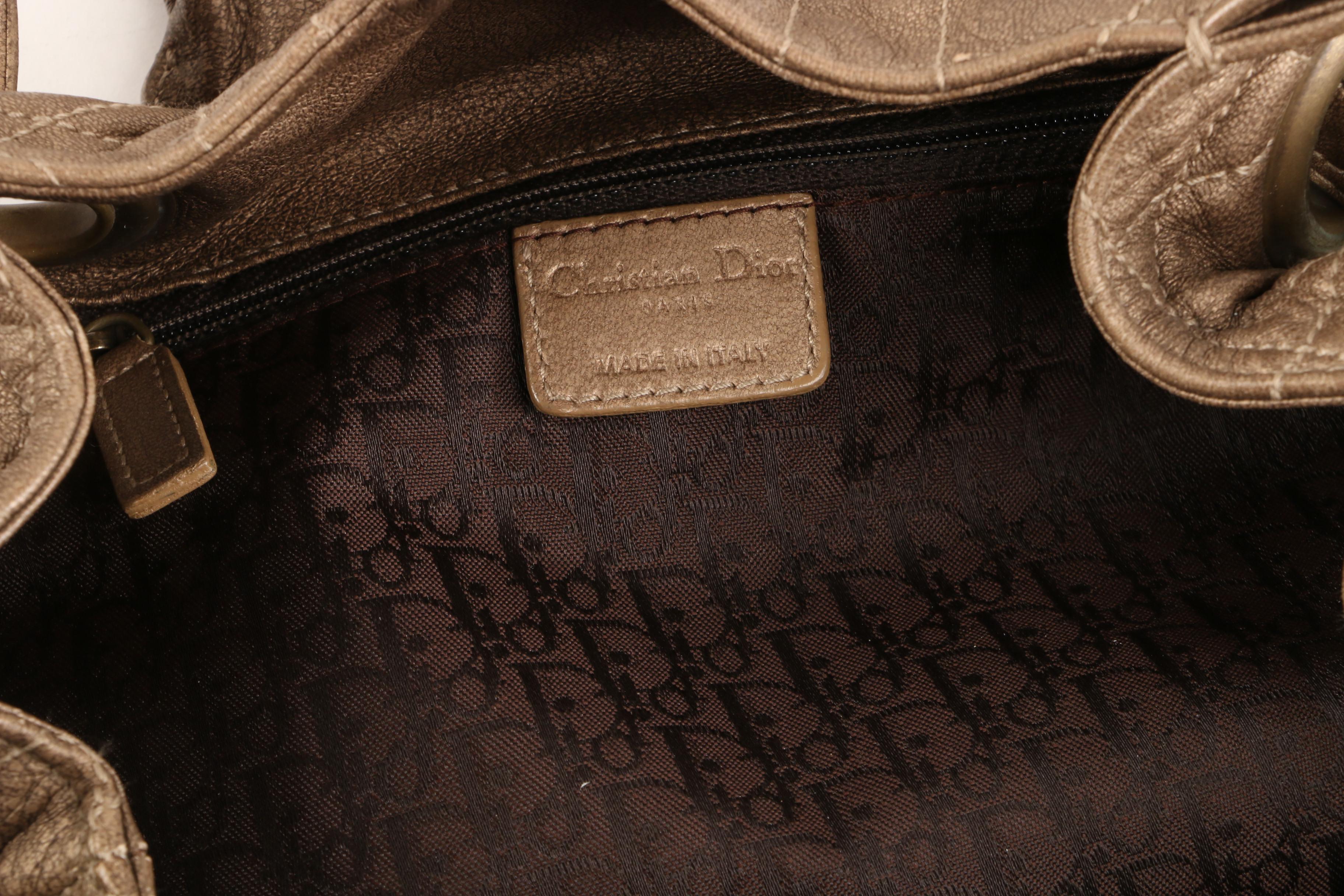 Christian Dior Drawstring Shoulder Bag in Taupe Cannage Quilted Leather