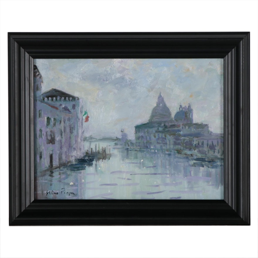 Nino Pippa Canal Scene Oil Painting "Venice - La Salute"