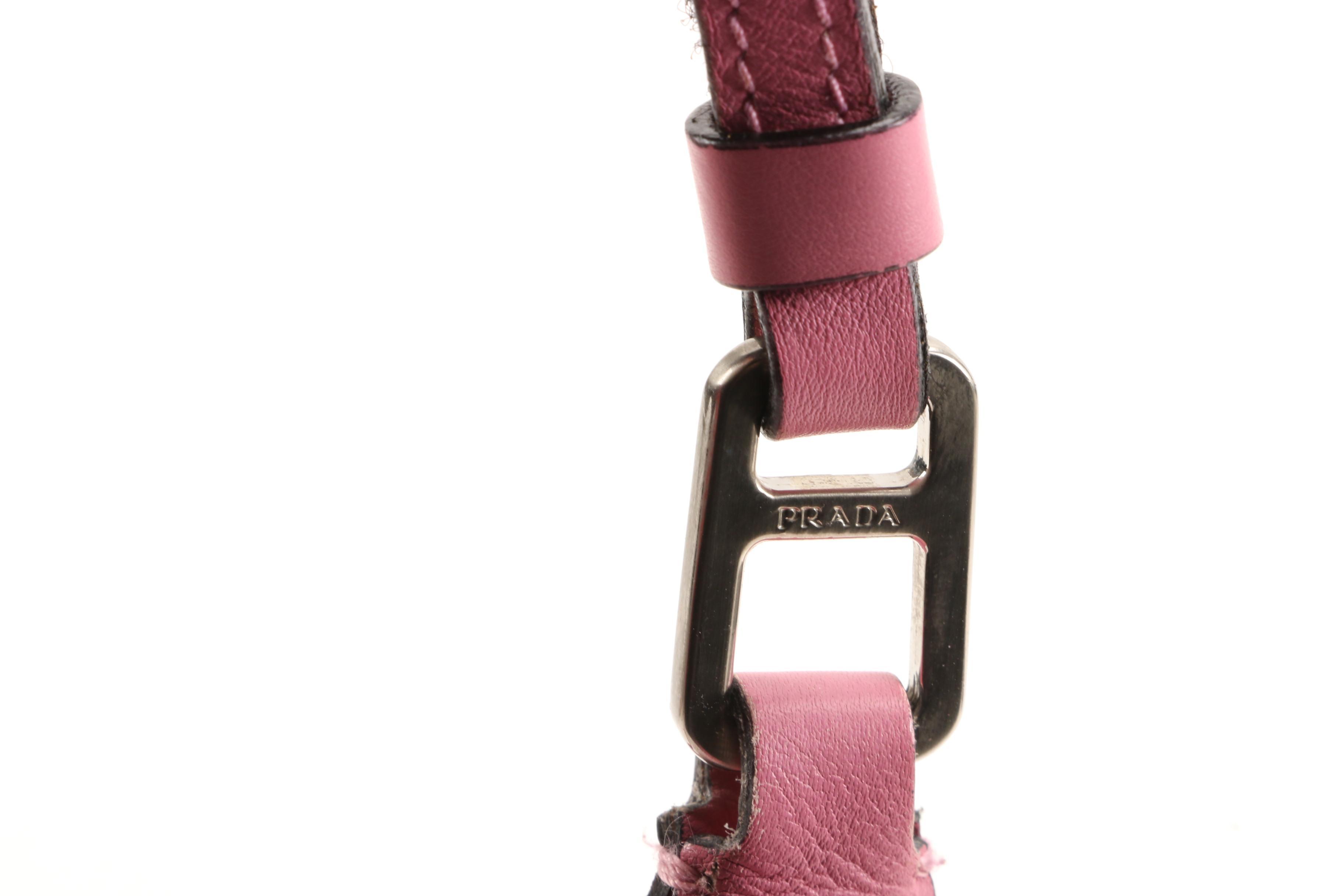 Prada Lambskin Leather Shoulder Bag in Begonia with Red Canvas Strap