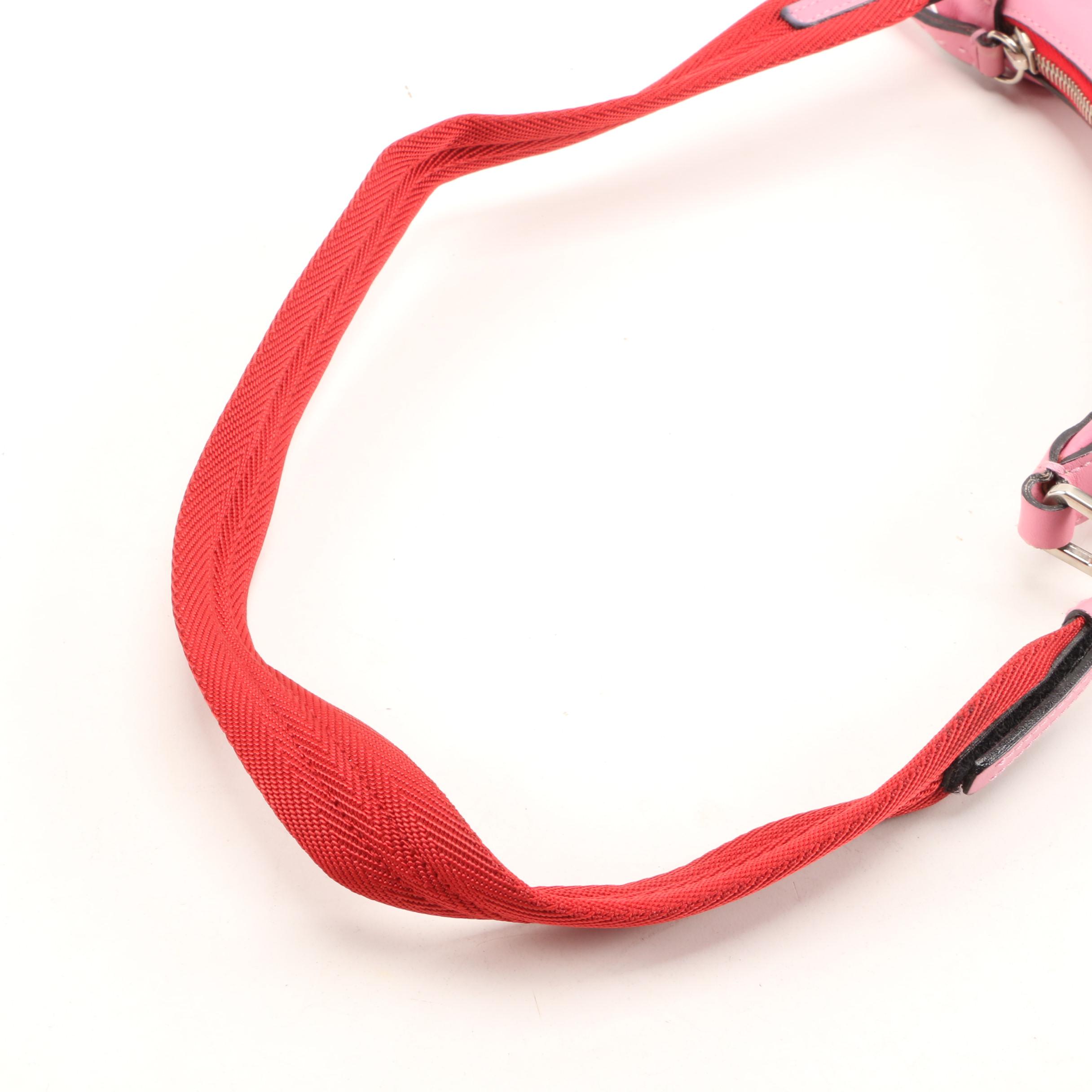 Prada Lambskin Leather Shoulder Bag in Begonia with Red Canvas Strap