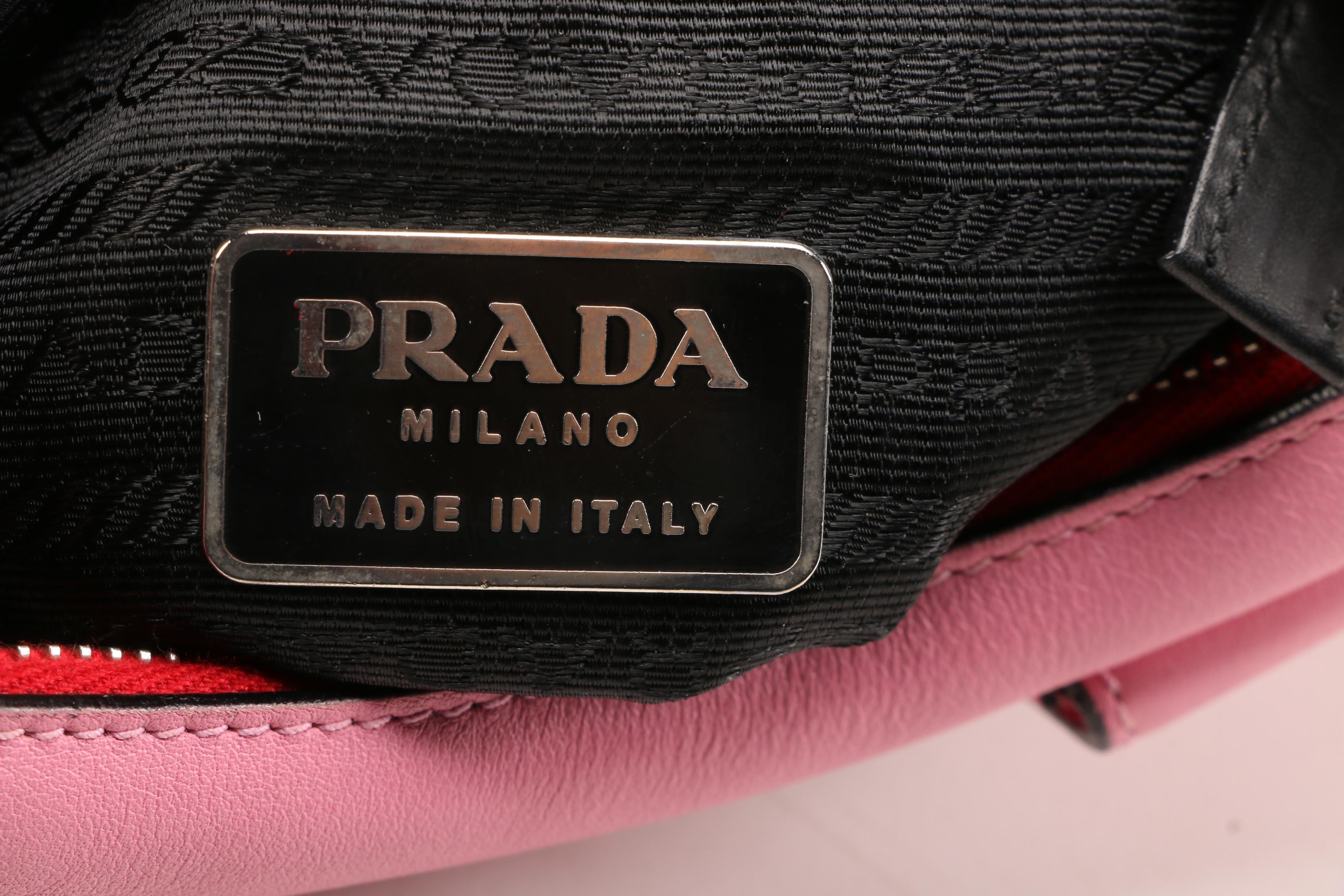 Prada Lambskin Leather Shoulder Bag in Begonia with Red Canvas Strap
