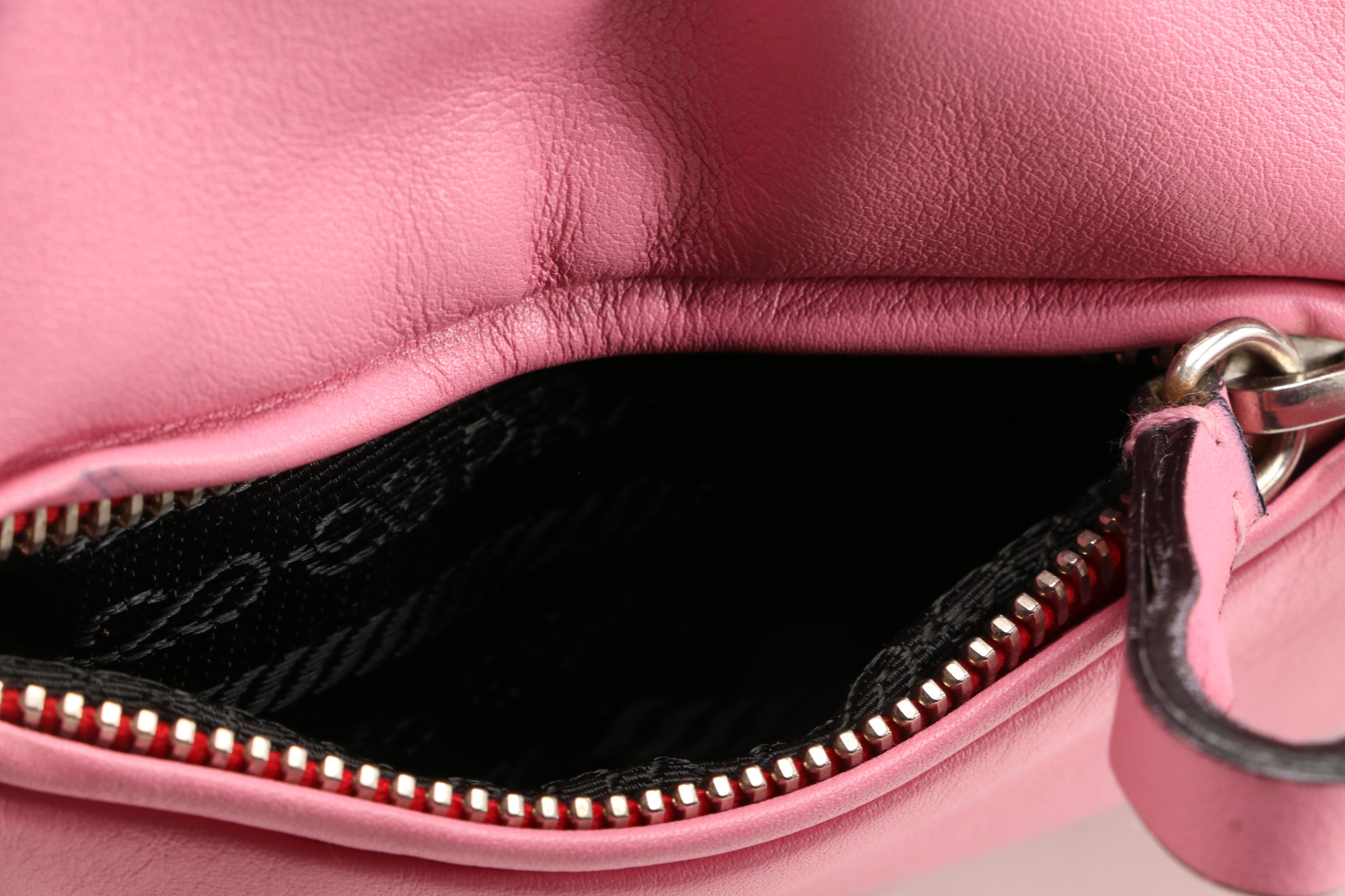 Prada Lambskin Leather Shoulder Bag in Begonia with Red Canvas Strap