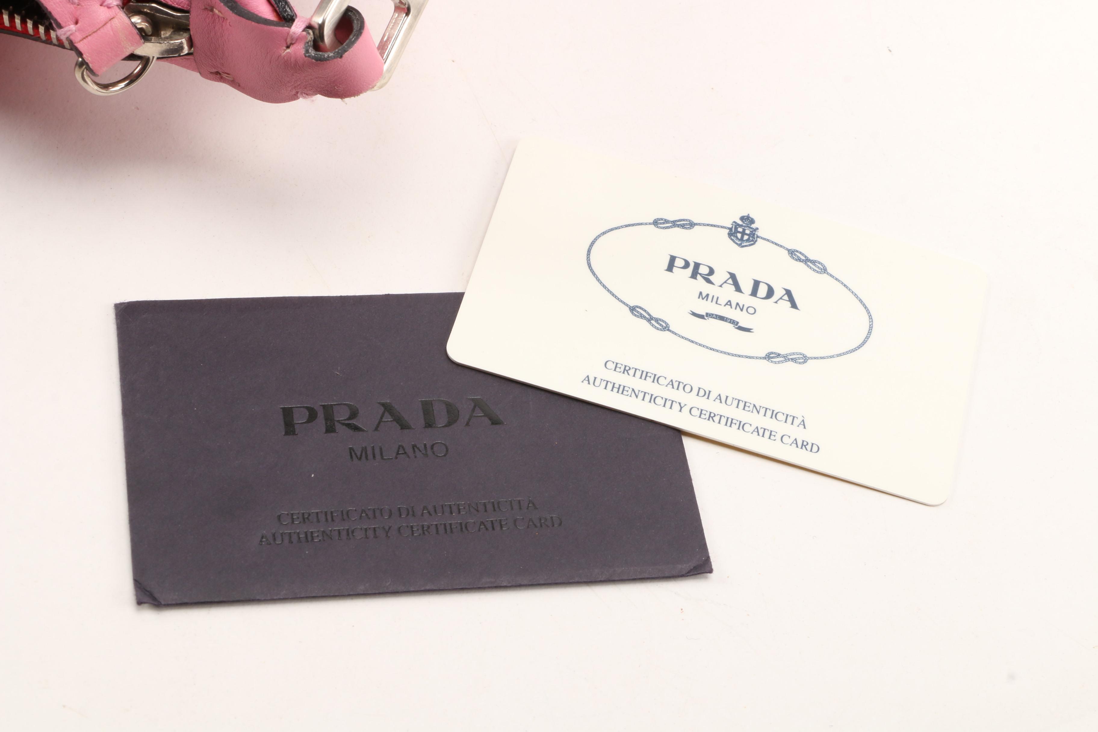 Prada Lambskin Leather Shoulder Bag in Begonia with Red Canvas Strap