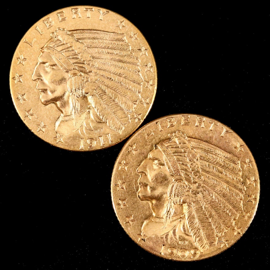 1909 and 1911 Indian Head Gold $2.50 Quarter Eagles