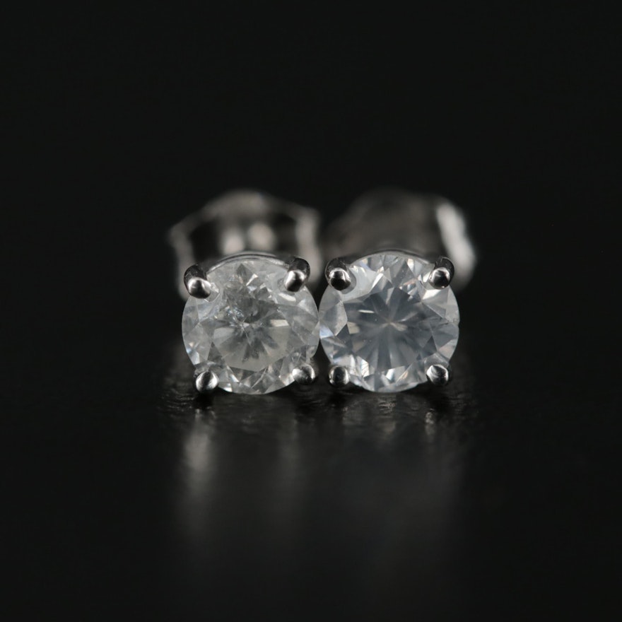 14K White Gold Diamond Solitaire Stud Earrings