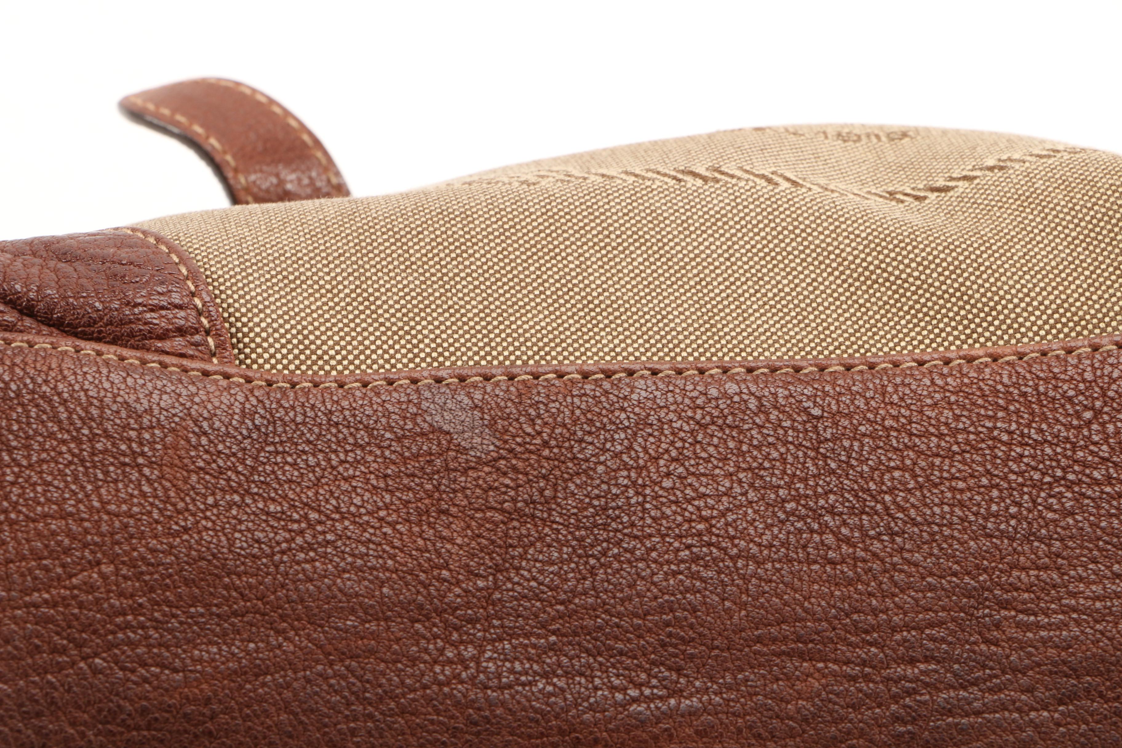 Prada Satchel in Canapa Jacquard Canvas and Brown Grained Leather