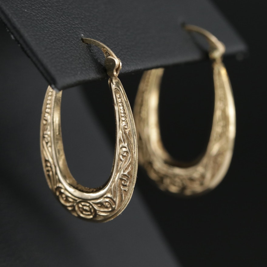 14K Yellow Gold Patterned Hoop Earrings