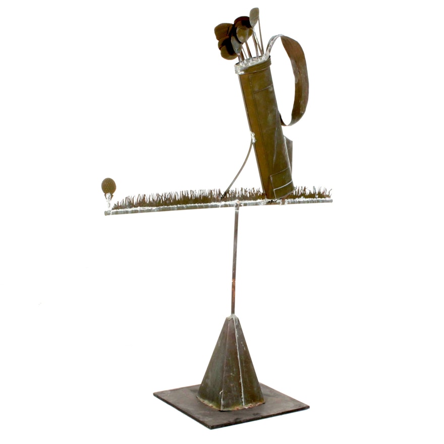 Copper Verdigris Golf Bag and Tee on the Green Sculptural Weather Vane