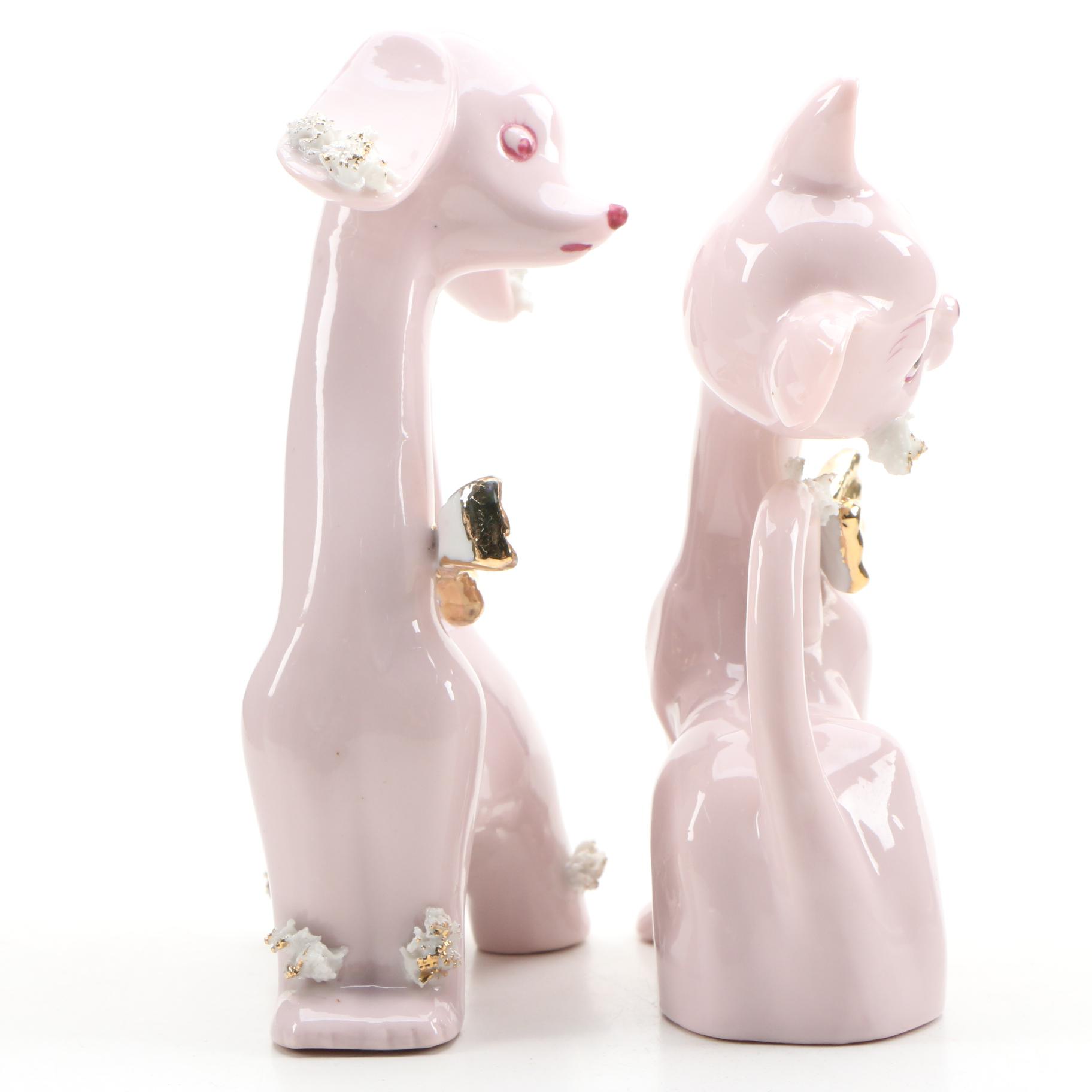 Japanese Pink Porcelain Cat and Dog Figurines, 1950s