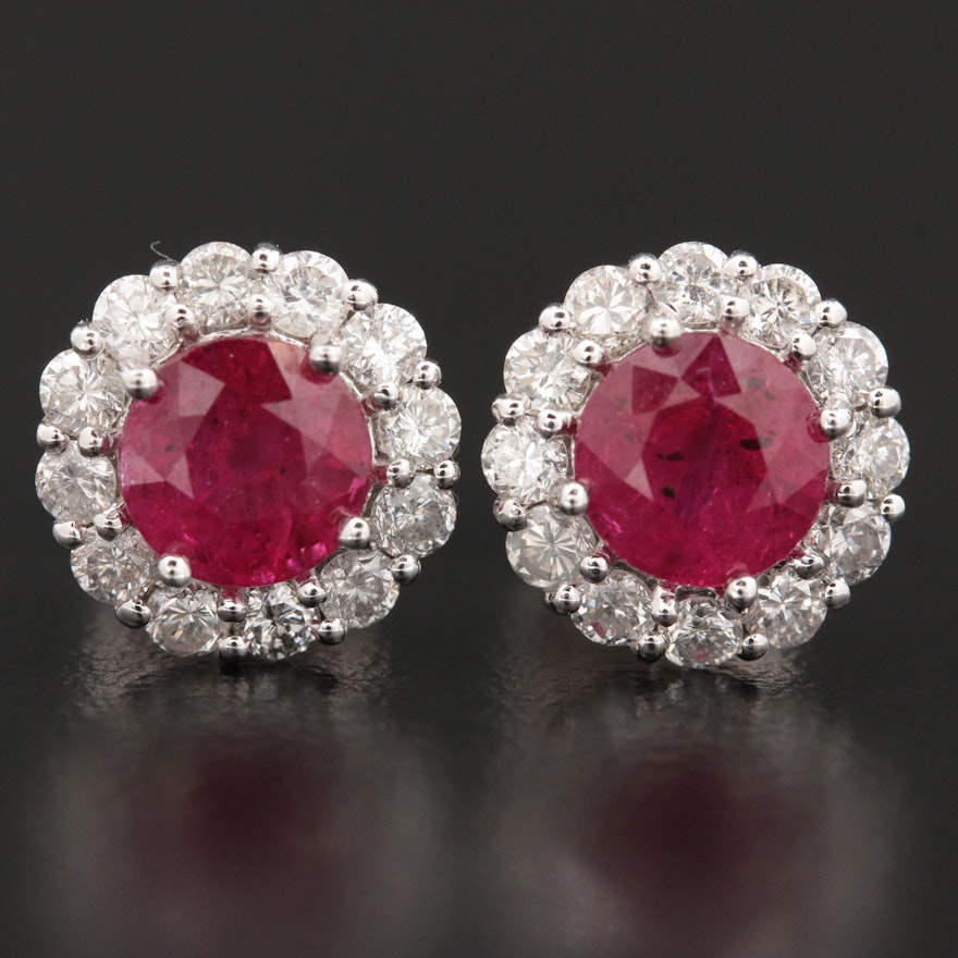 14K White Gold Ruby and Diamond Earrings